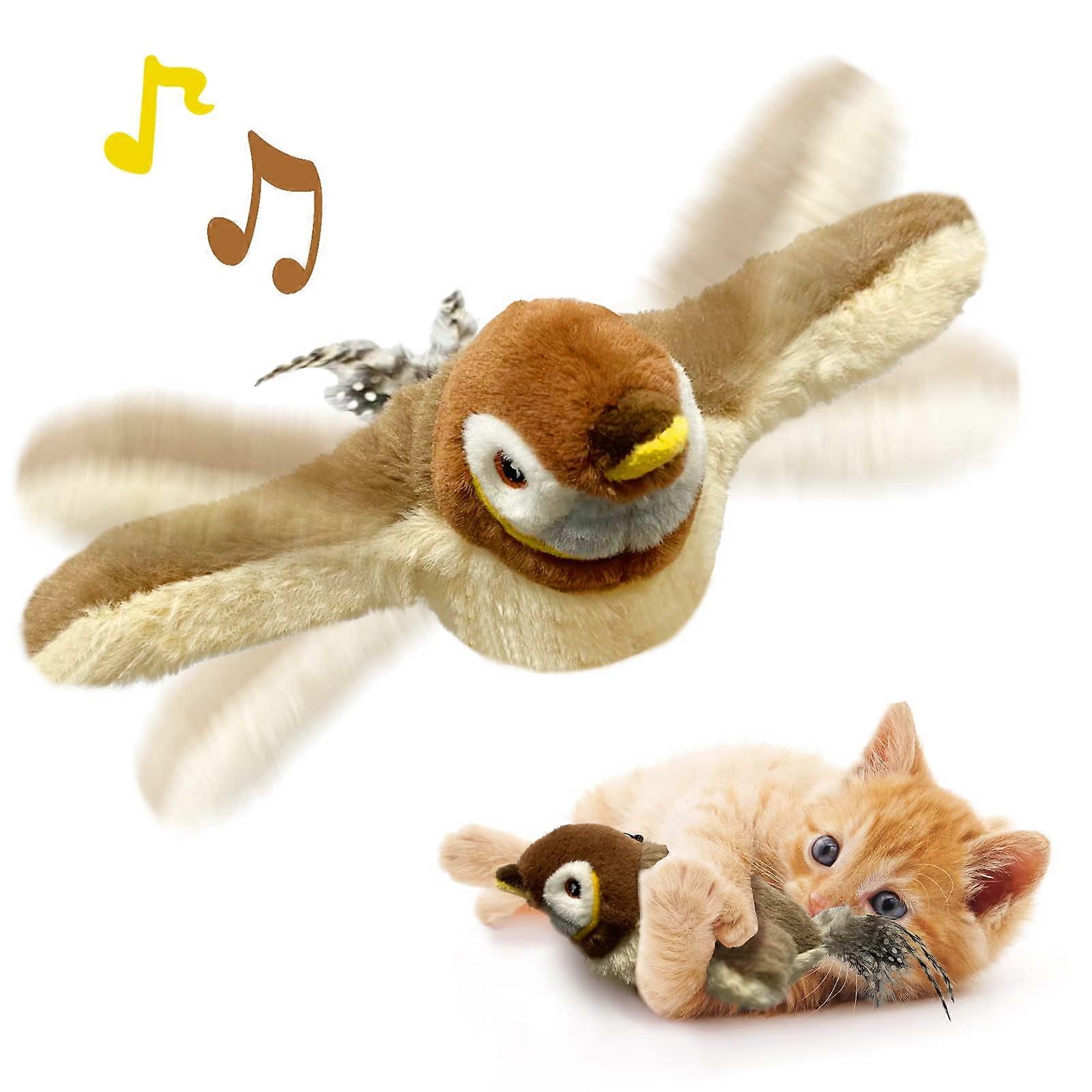 Cat Toys - Rechargeable Chirping Bird Interactive Toy with Flapping Wings for Kittens and Small Dogs, Touch Activated Catnip Fun
