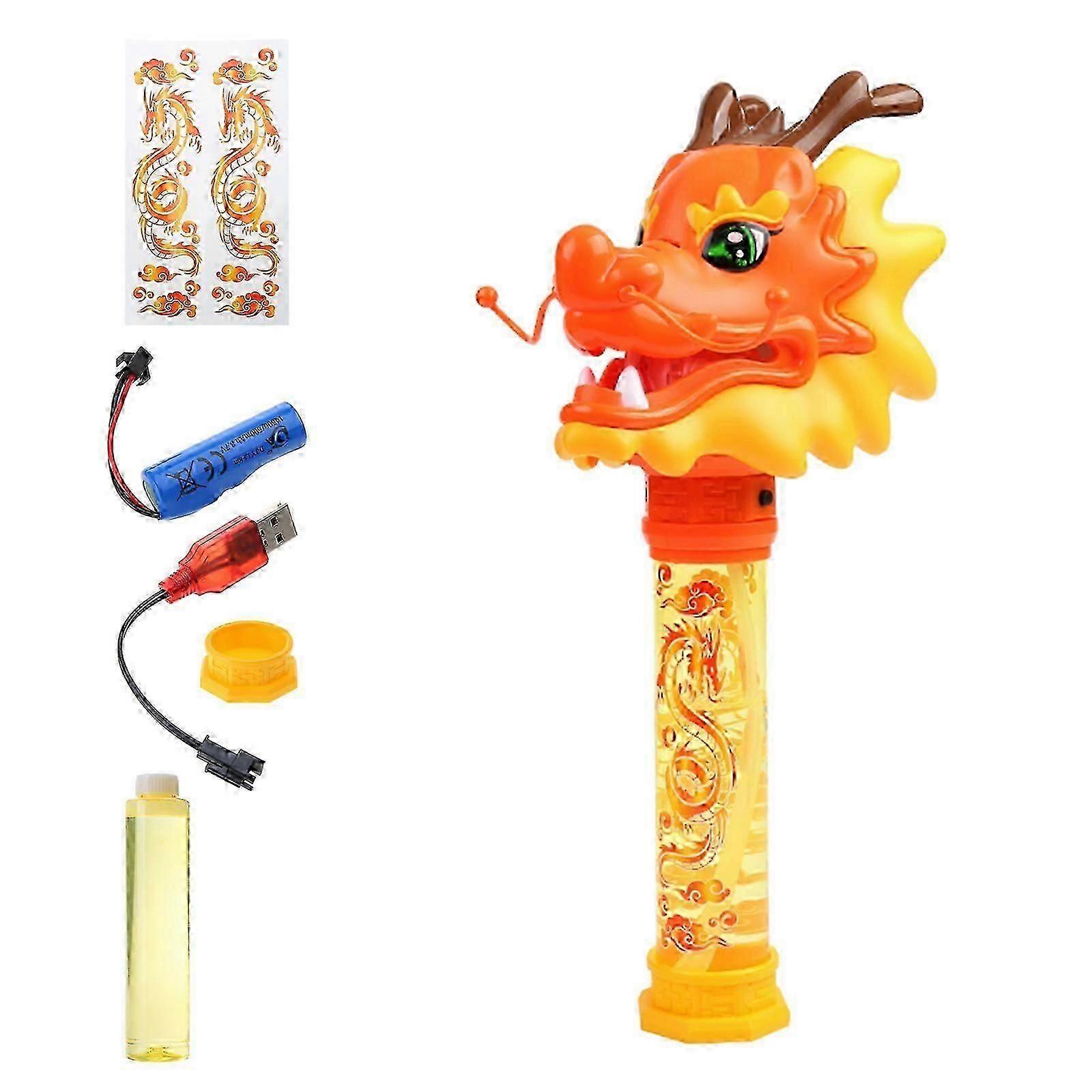 Light Up Bubble Machine Dragon Dance Bubble Stick Bubble Maker Toy for Kids Party Funny Automatic Dragon Bubble Maker Yellow