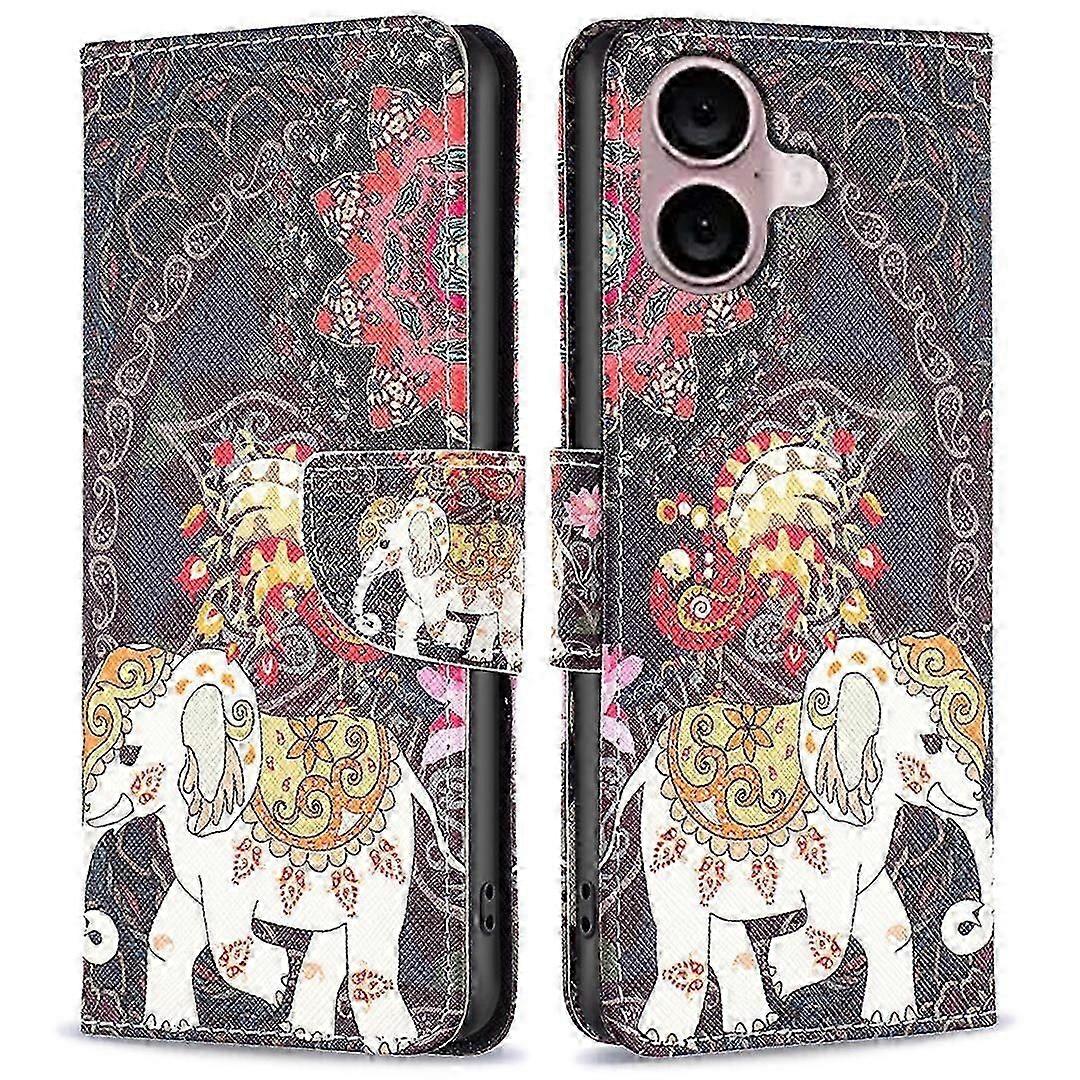 For iPhone 16 Case Pattern Printing Wallet Leather Flip Phone Cover