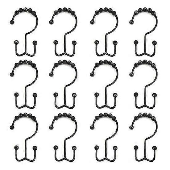 12Pcs Shower Curtain Hooks Rustproof Corrosion Resistant Strong Load-bearing Metal Double Shower Curtain Rings Curtain Rod Clips