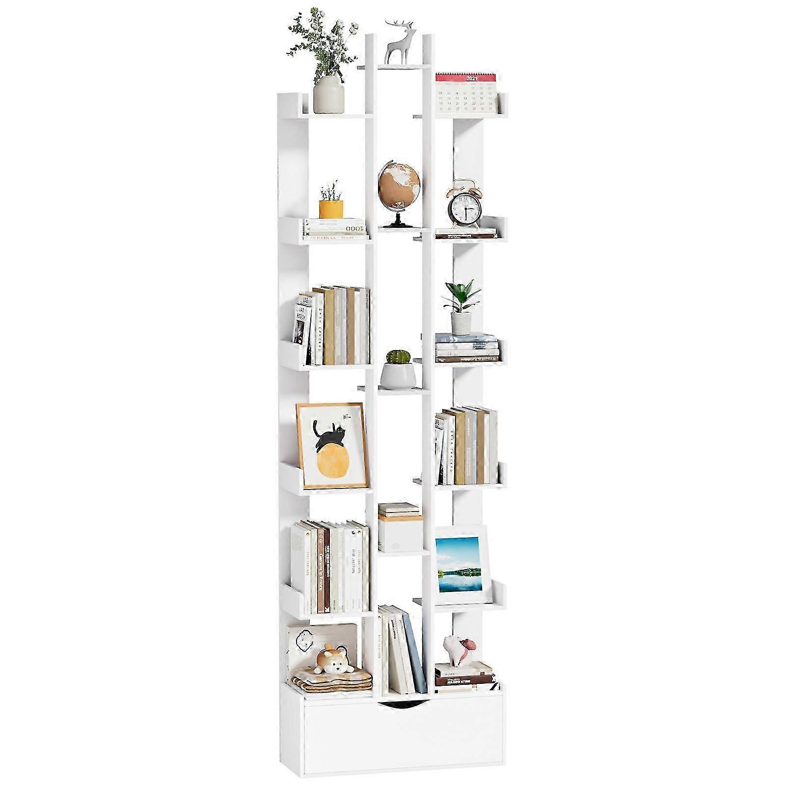 Tree Bookshelf with 17 Storage Shelves, Floor Standing Bookcase for Home Office