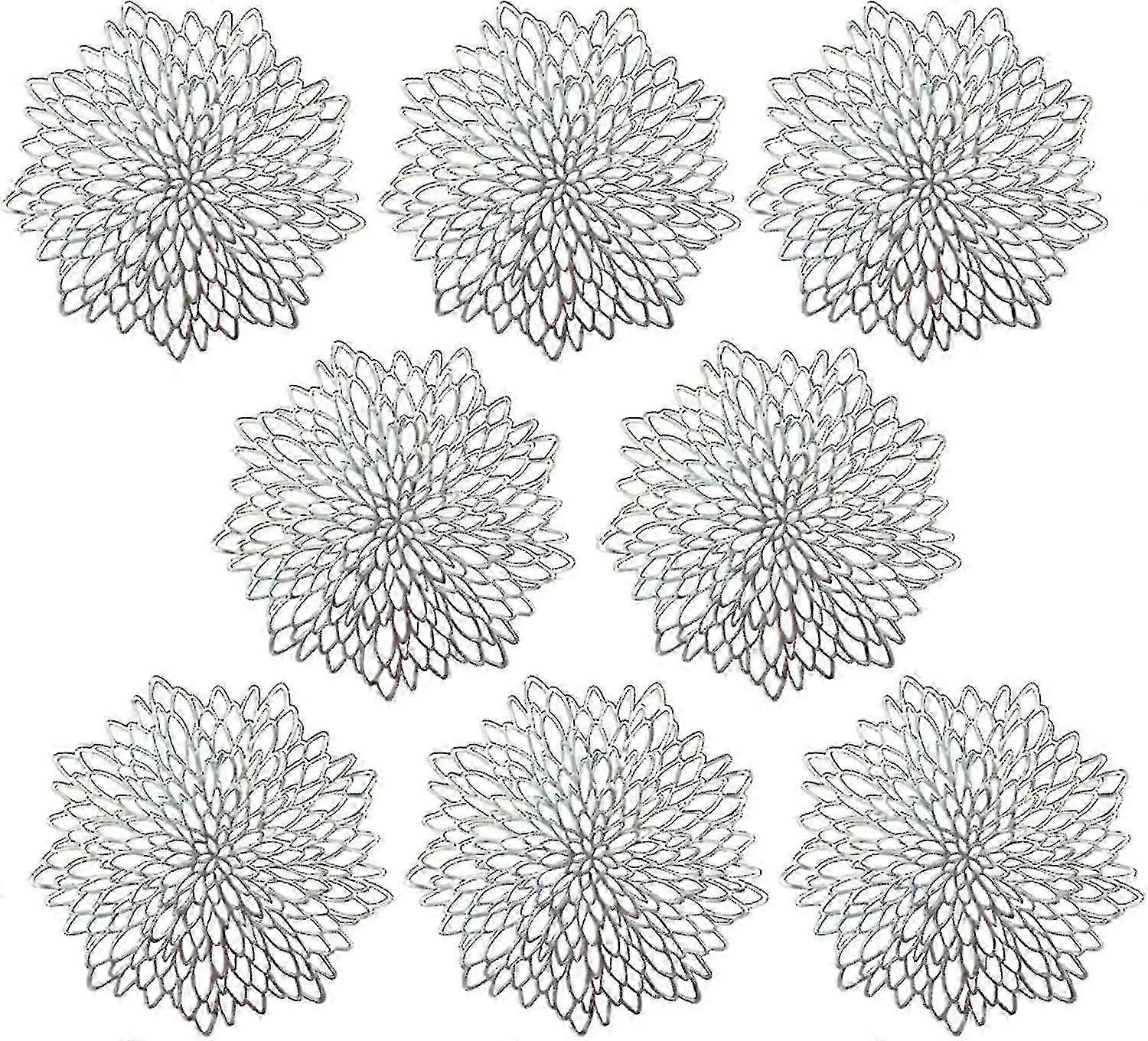 8 Washable PVC Placemats, Heat Resistant & Hollow Insulation, Silver Table Mats Set
