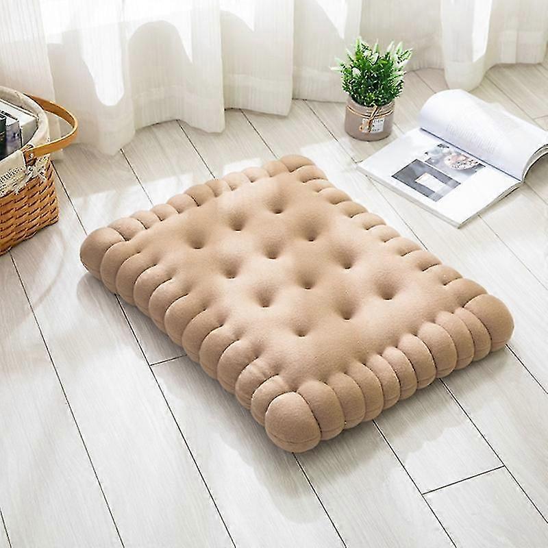Light Coffee Cute Rectangle Cushion Mock Cookie Cushion For Seat, Floor, Bar, Playroom