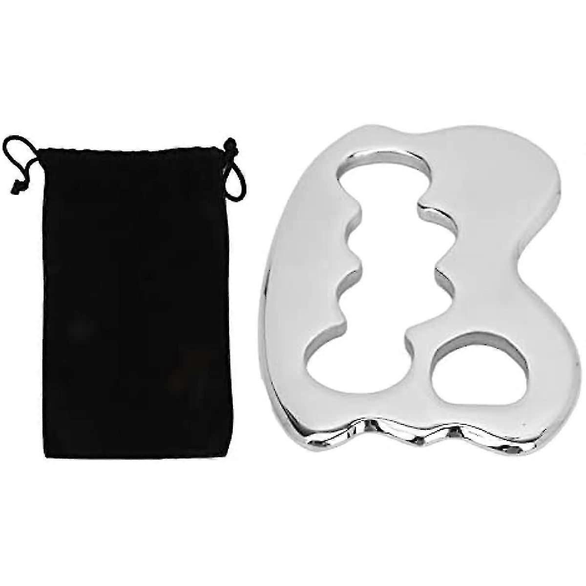 Gua Sha massasjebrett, rustfritt stål Gua Sha skulpturverktøy Akupunkturterapi triggerpunktbehandling med oppbevaringspose for muskler