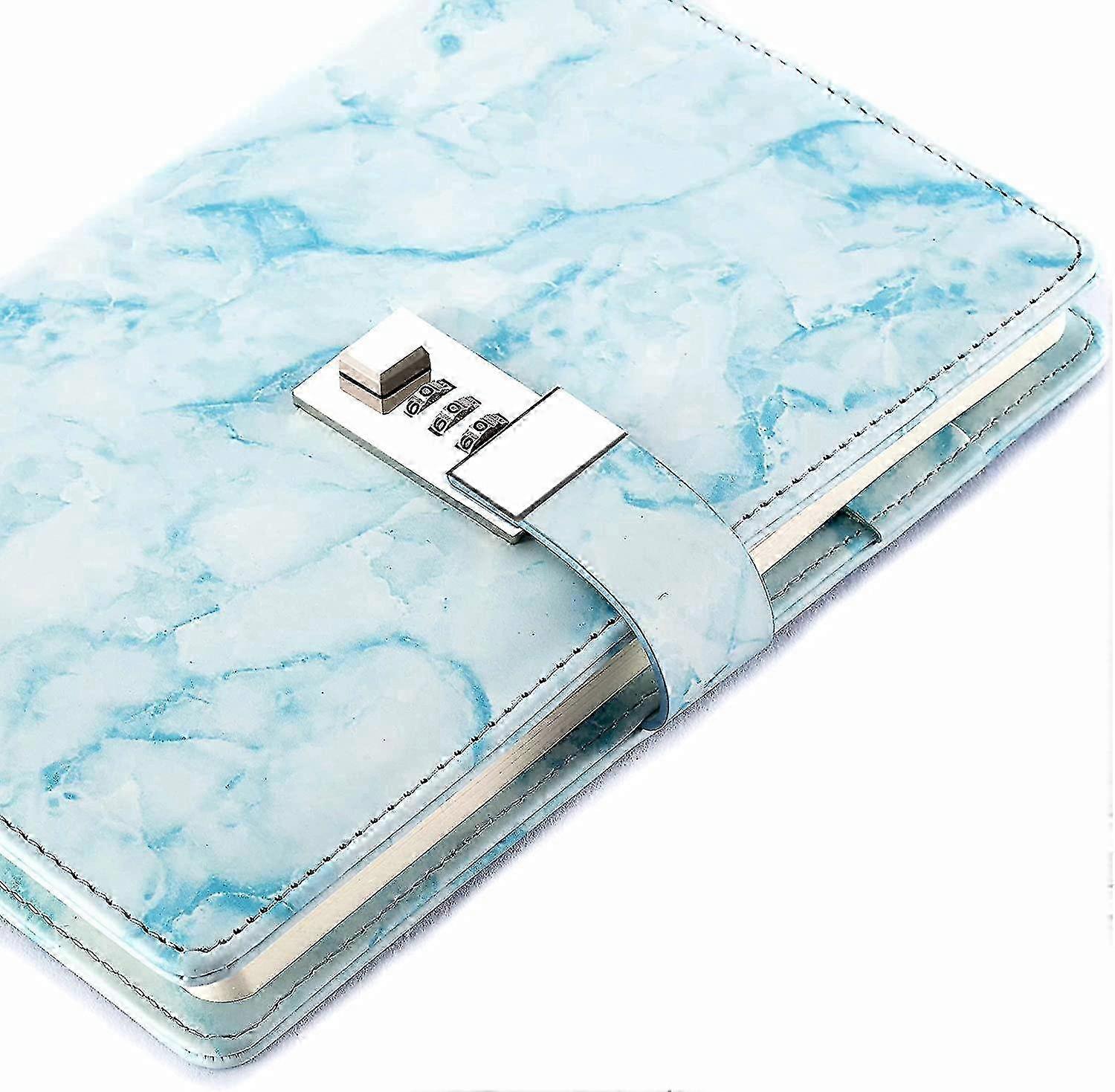 Secure Lock Diary in Leather with Elegant Marble Appearance