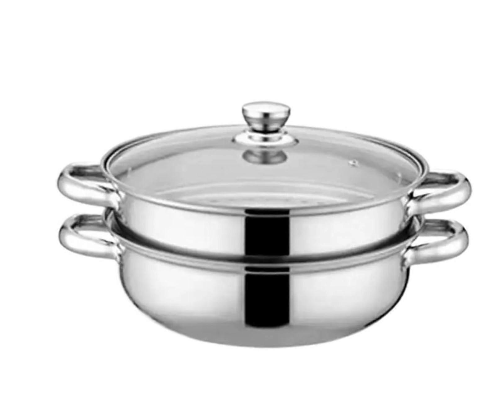 28cm Stainless Steel 2-Layer Steam Pot Food Steamer with Lid for Steaming Dumplings and Vegetables at Home
