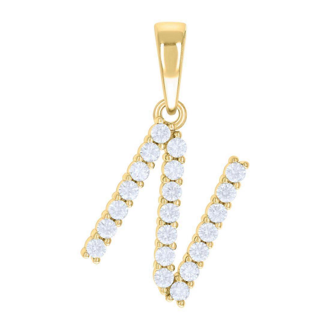 925 Sterling Silber Gelber Ton Unisex Zirkonia Buchstabe Name Personalisiertes Monogramm Initiale N Alphabet Charm Anhänger