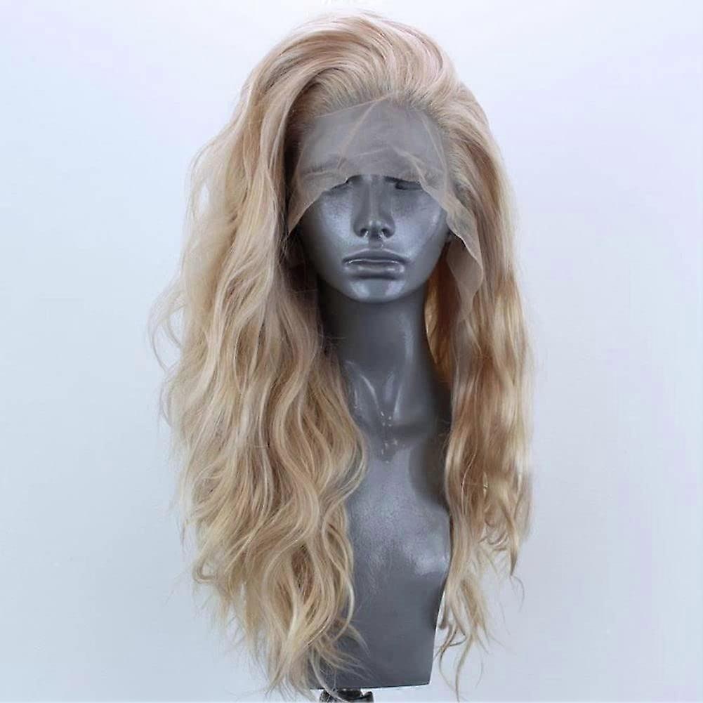 Linen Lace Front Wig for Women Long Curly Synthetic Wigs Blonde Heat Resistant Fiber Hair 24 inches