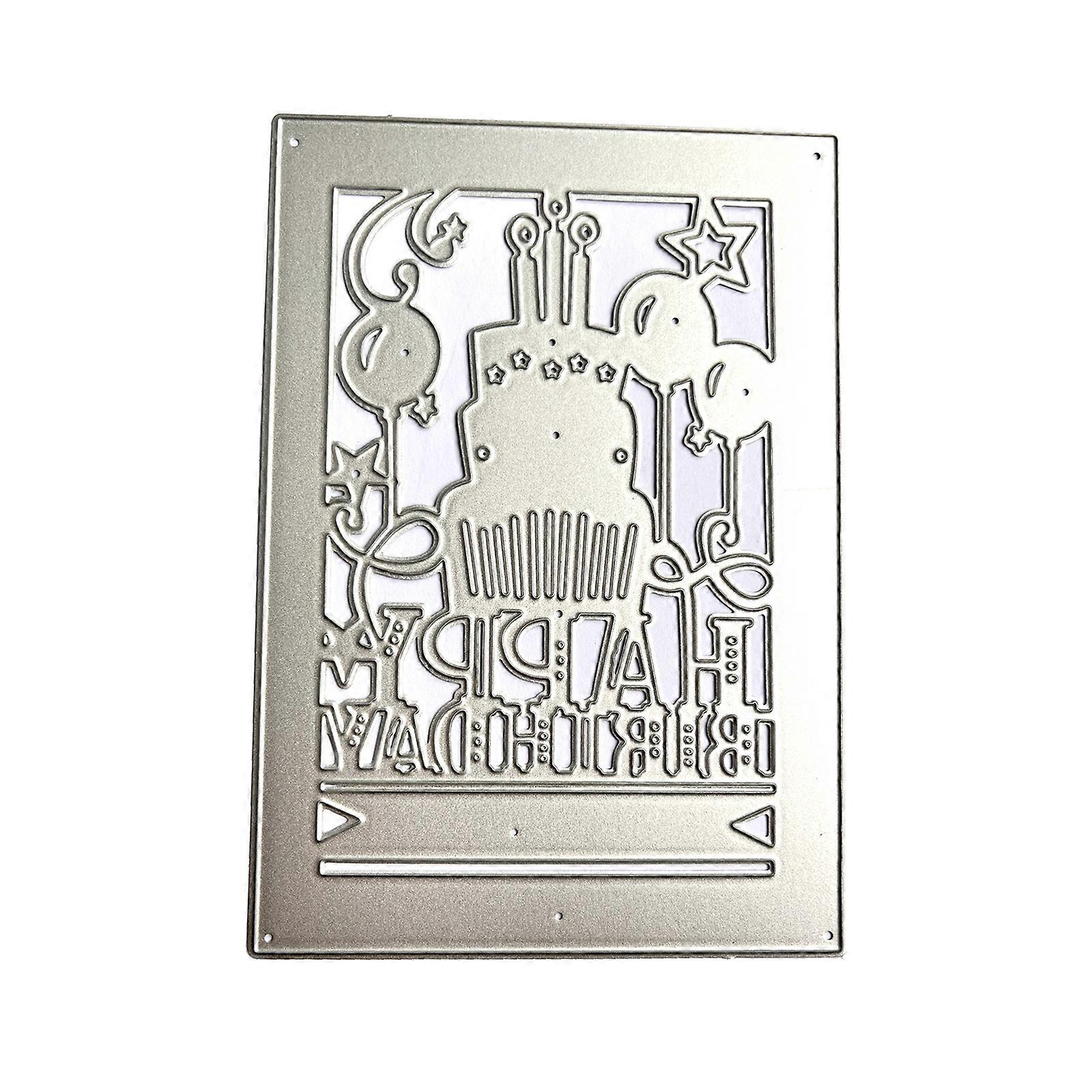Carbon Steel DIY Rectangle Happy Birthday Cake Cutting Dies Embossing Stencils Template for Decorative Paper Album Card Multicolor