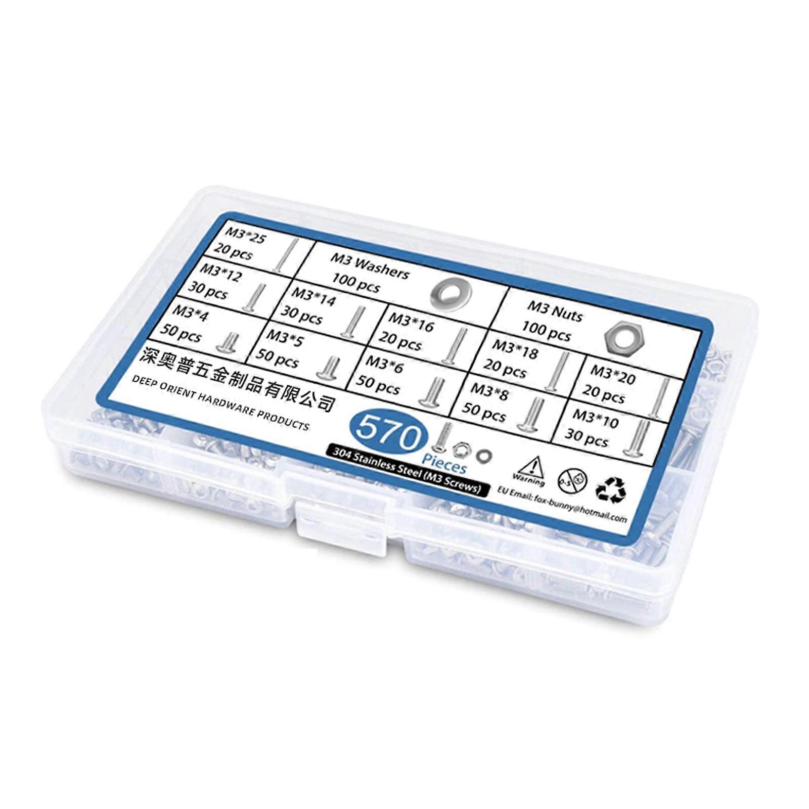 570pcs/set Reliable Stainless Steel Screws & Nuts Set Versatile & Practical Screw Kits Hex Socket Head Cap Screw set