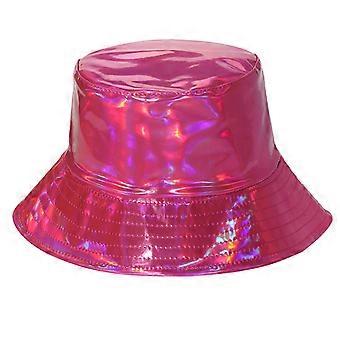 Metallic Color PU Bucket Hat Multi-Color All-match Wide Brim Bucket Hat Cool Summer Breathable Fisherman Cap Unisex  Silver