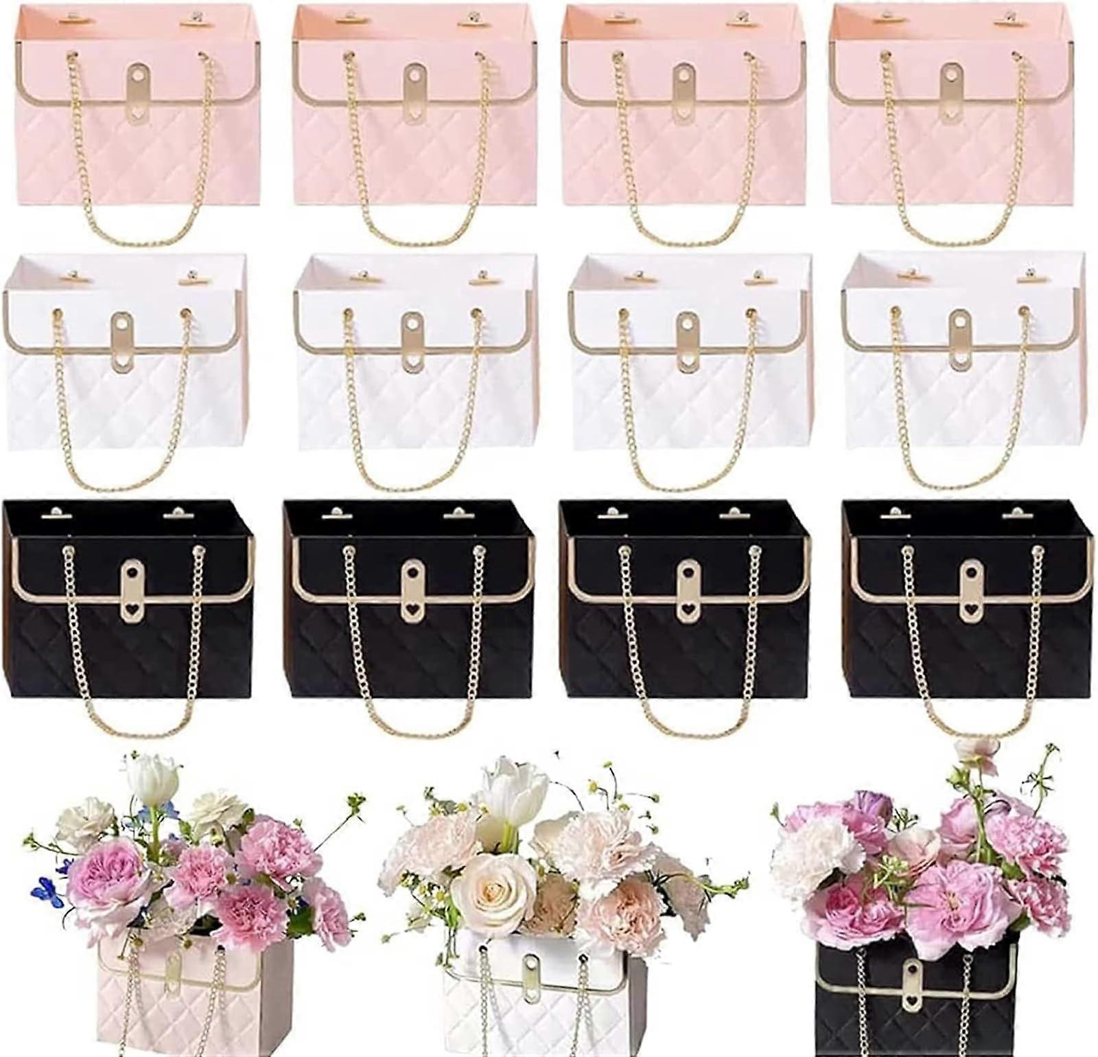 Flower Paper Gift Box With Metal Chain Gift Case Valentines Day Gift Box 12-Count Bouquet Boxes For Arrangements
