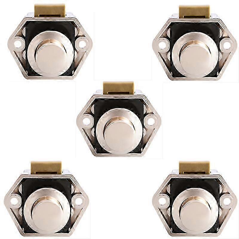 Push Button Latches, Cabinet Door Catch Push Button Locks For Van Rv Motorhome Caravan, Chrome 5 Pcs