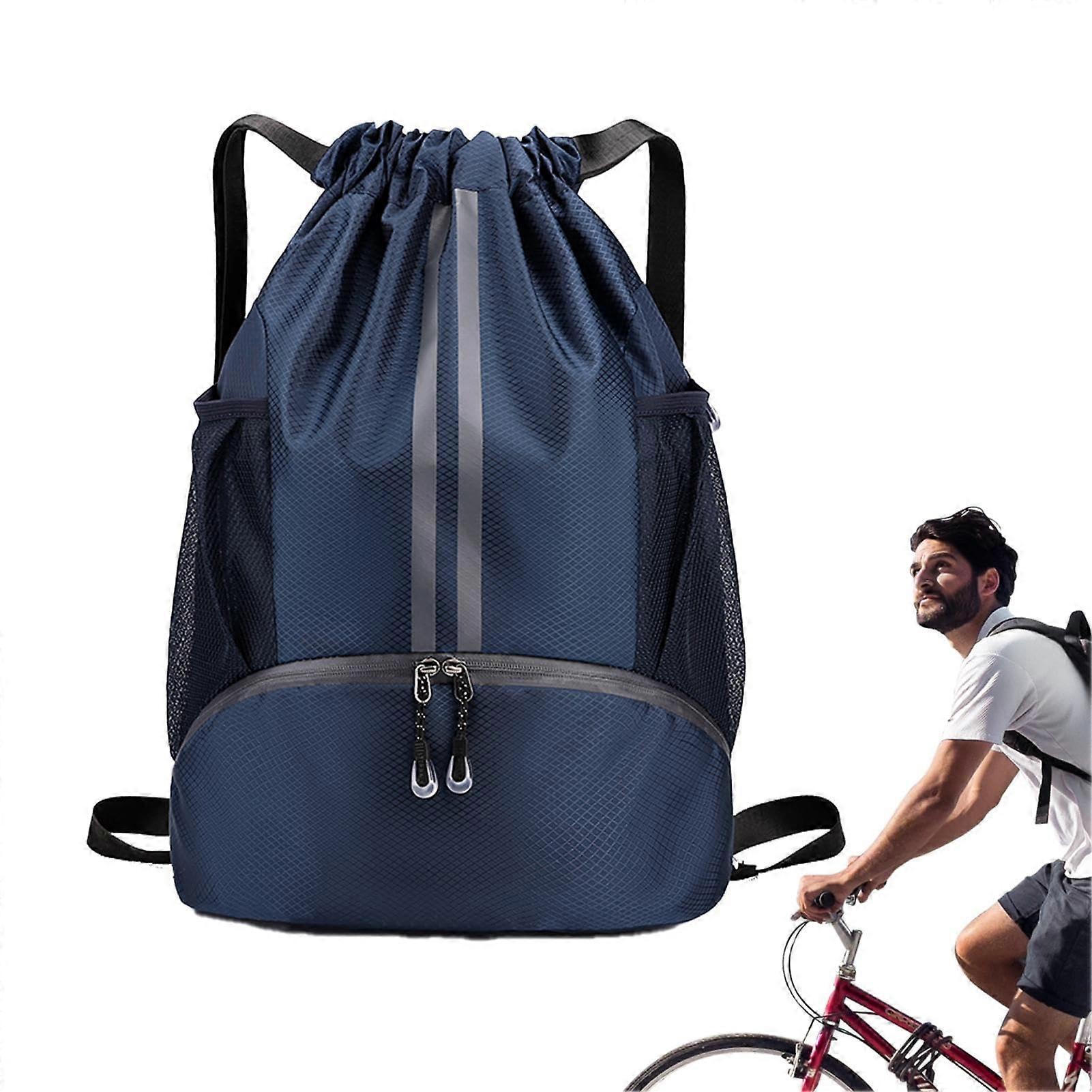 Boys Basketball Backpack with Drawstring Closure, Wet Dry Separation Sports Bag, Shoe Compartment, Navy Color for Football and Gym