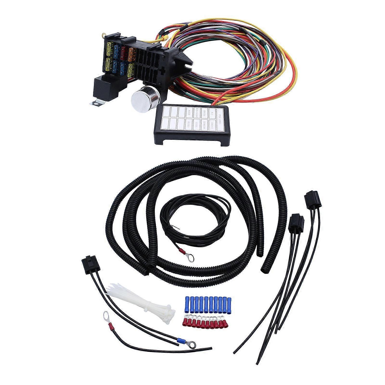 Generic 12V 8 Circuit Fuse Wire Harness, Universal Auto