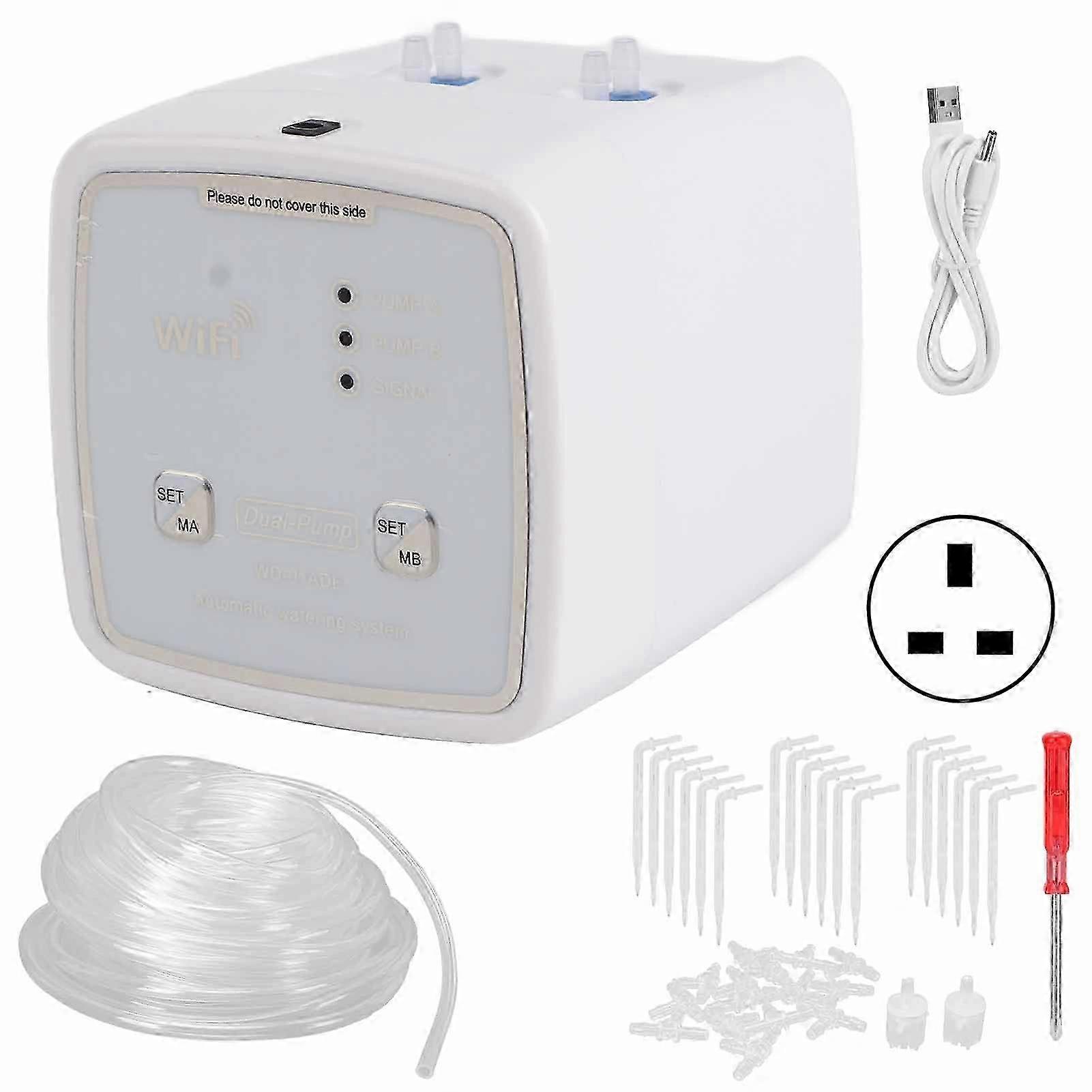 Smart Wi-Fi Garden Irrigation Timer Drip Irrigation Set Watering System with Dual Pump for UK Power Supply 100240V