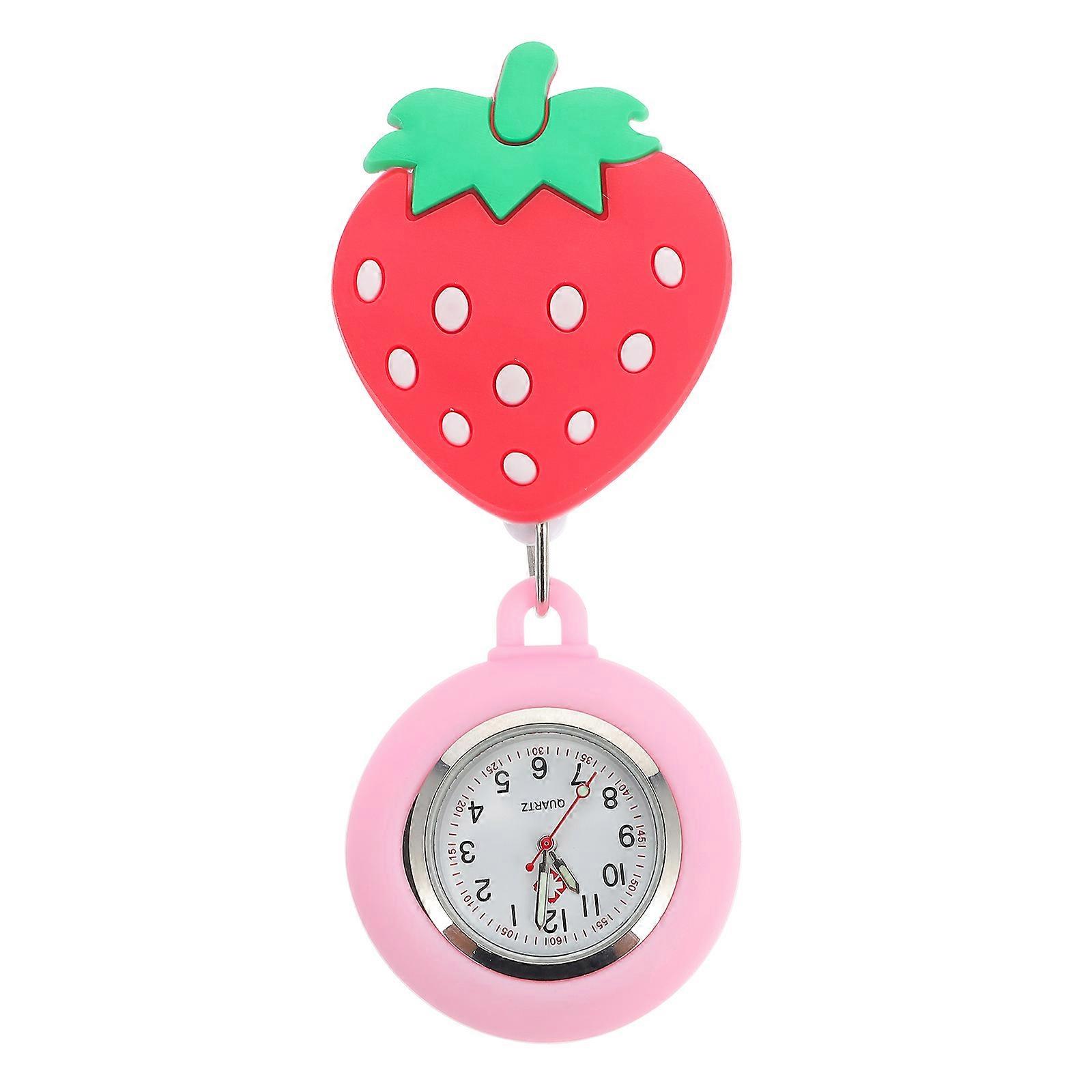 Cartoon Strawberry Clip Watch Stretchable Nurse Chest Timer Durable Practical Design for Birthdays