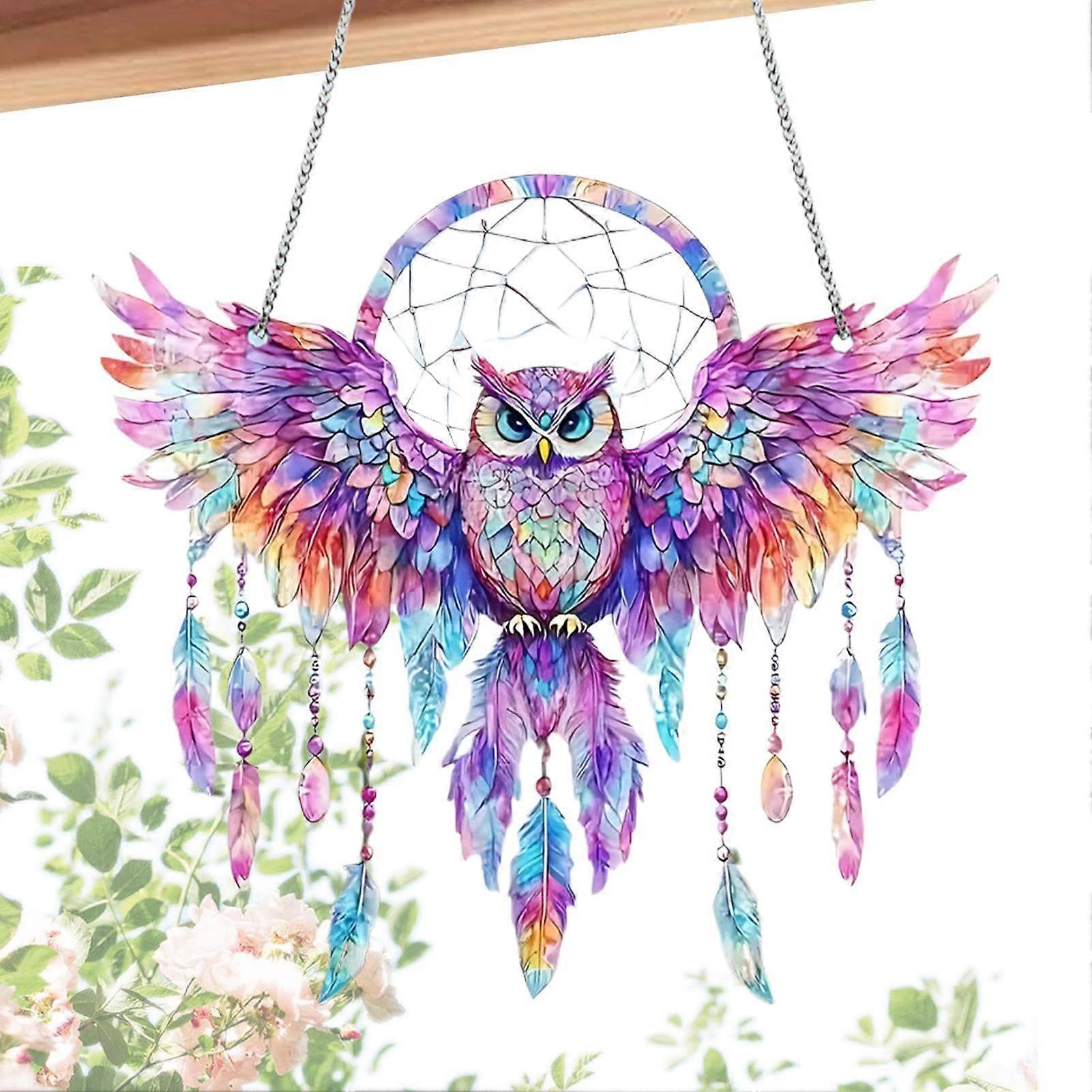 Owl Sun Catcher with Metal Chain, 2d Acrylic for windows, Sparkling Ornaments