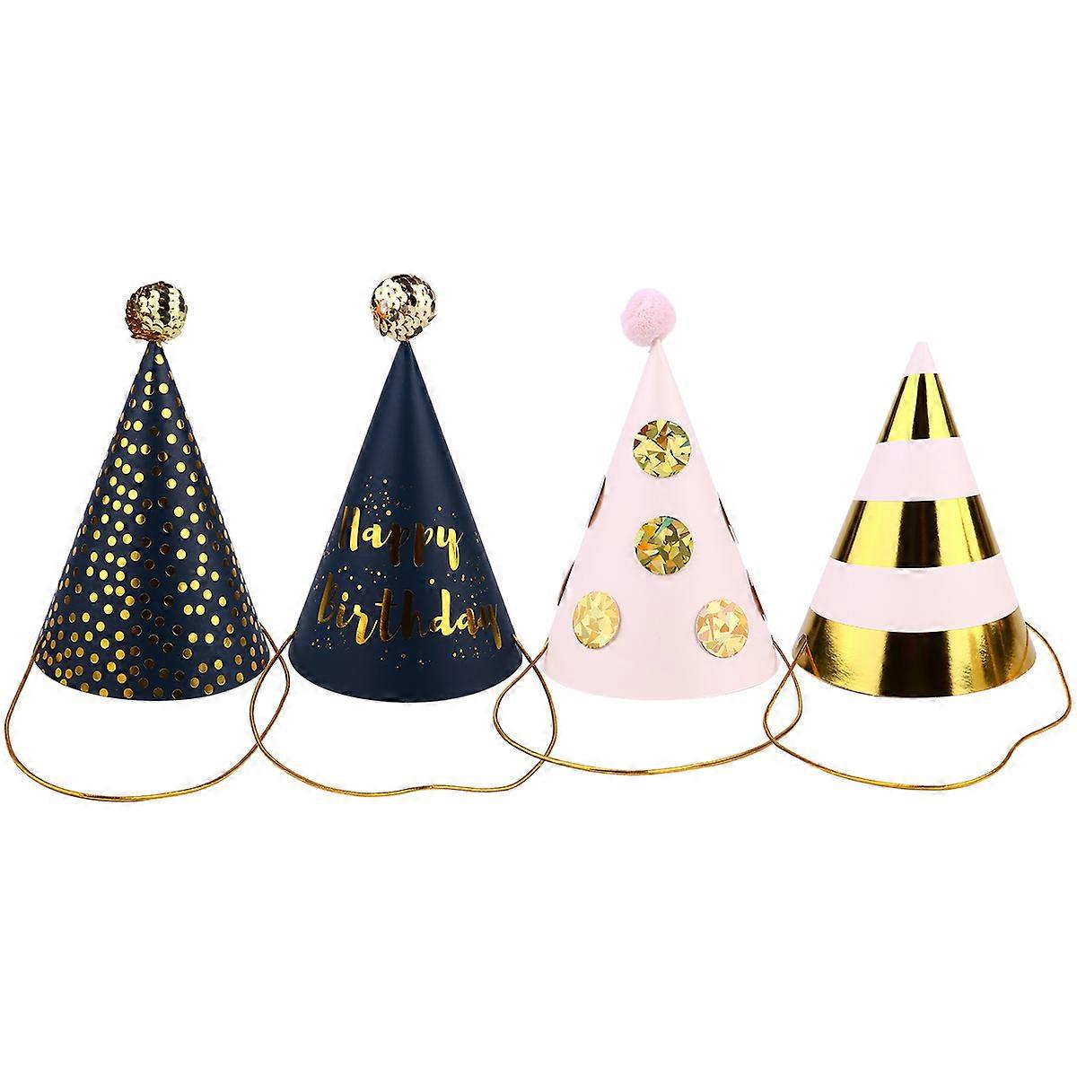 4pcs DIY Birthday Hats for Party Headdresses with Ball Embellishments – Celebration Accessory for Birthdays and Showers