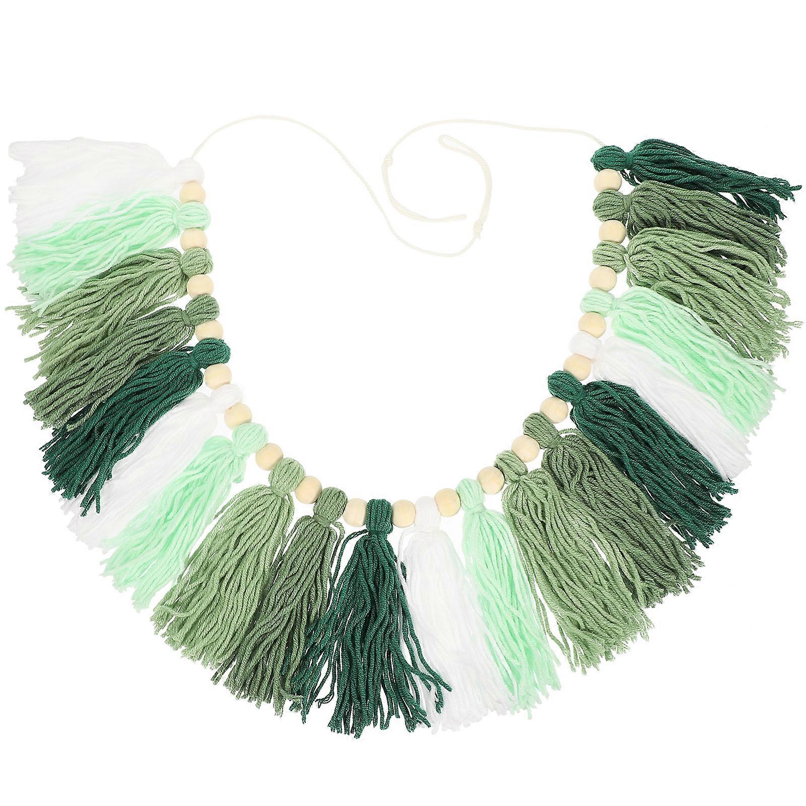 Handmade Yarn Wall Decor with Beads and Tassels – Stylish String Adornment for Indoor Spaces, Rooms, Hallways, and Photography Props