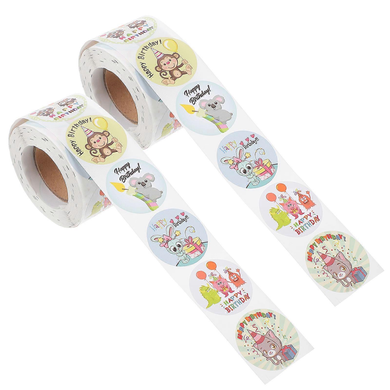 Decorative Sealing Label Happy Birthday Stickers Self-Adhesive For Wrapping Paper Children Multi-Colored 3.8X3.8Cm 2 Rolls