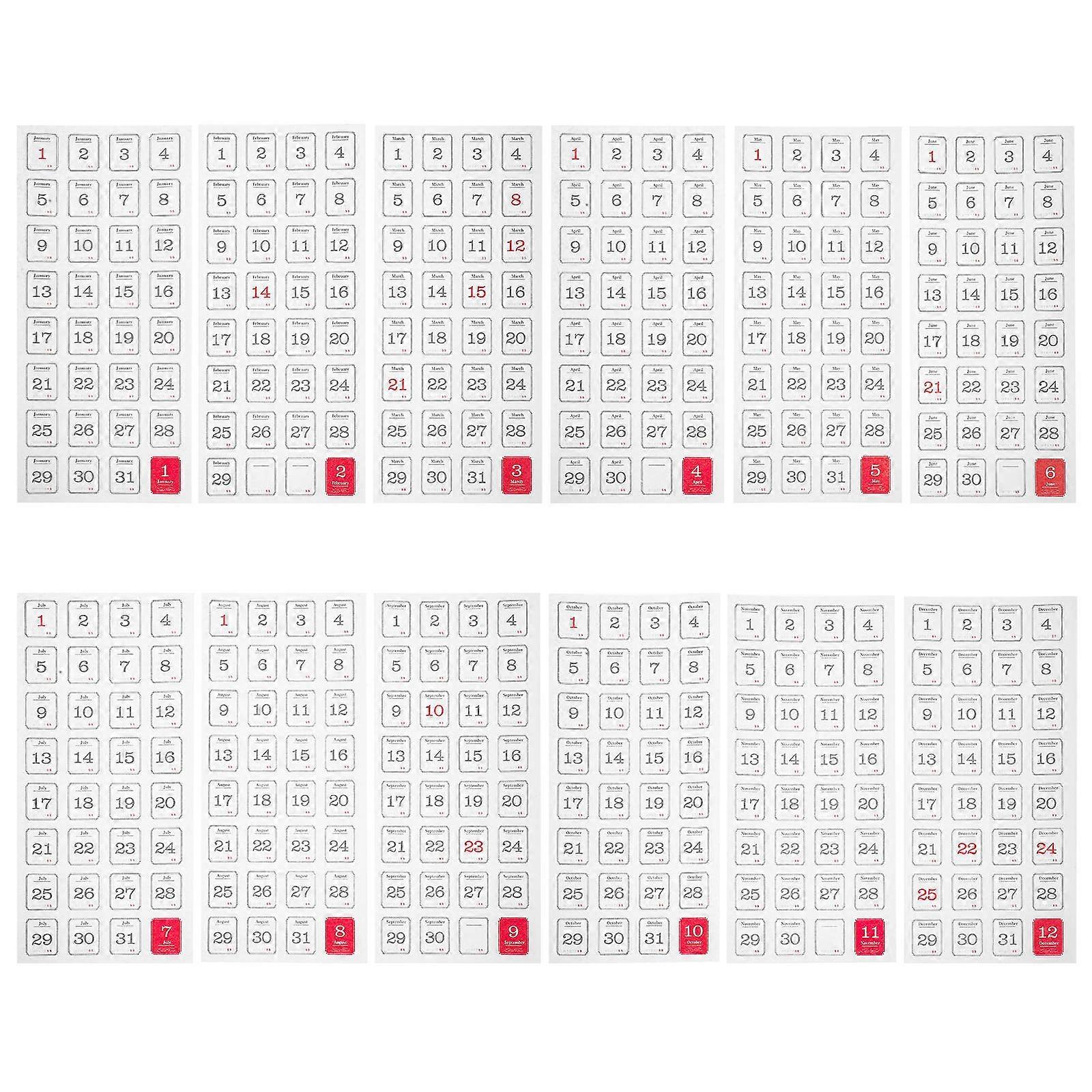 Adhesive Calendar Stickers Monthly Planner Tabs Office Use Multi Colored Rectangular Practical Design 12 Sheets