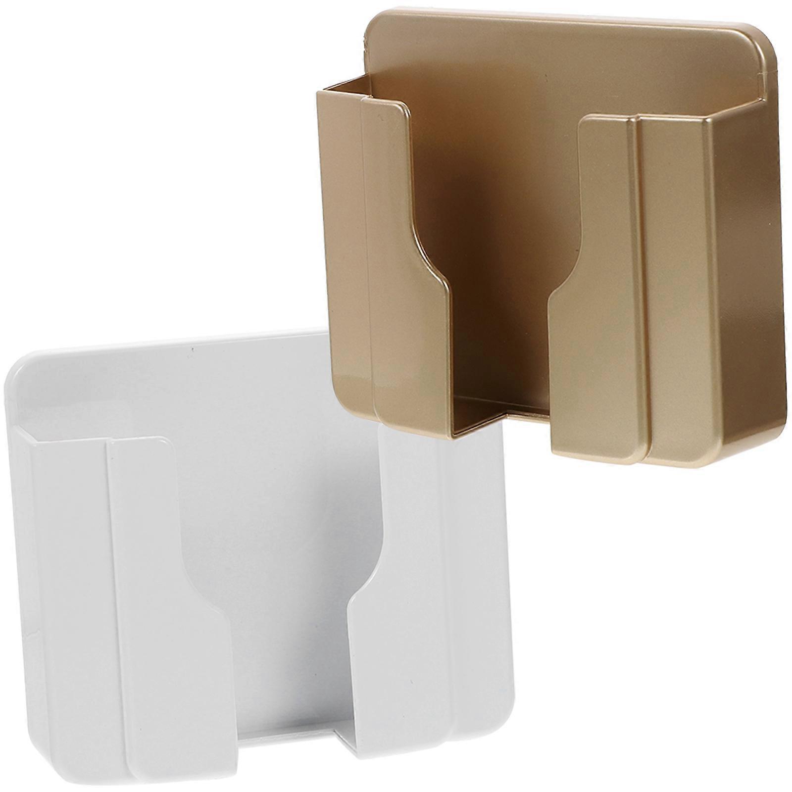 Self Adhesive Wall Mounted Phone Charging Bracket Organizer – 2PCS White & Gold Space Saving Mobile Holder for Easy Charging