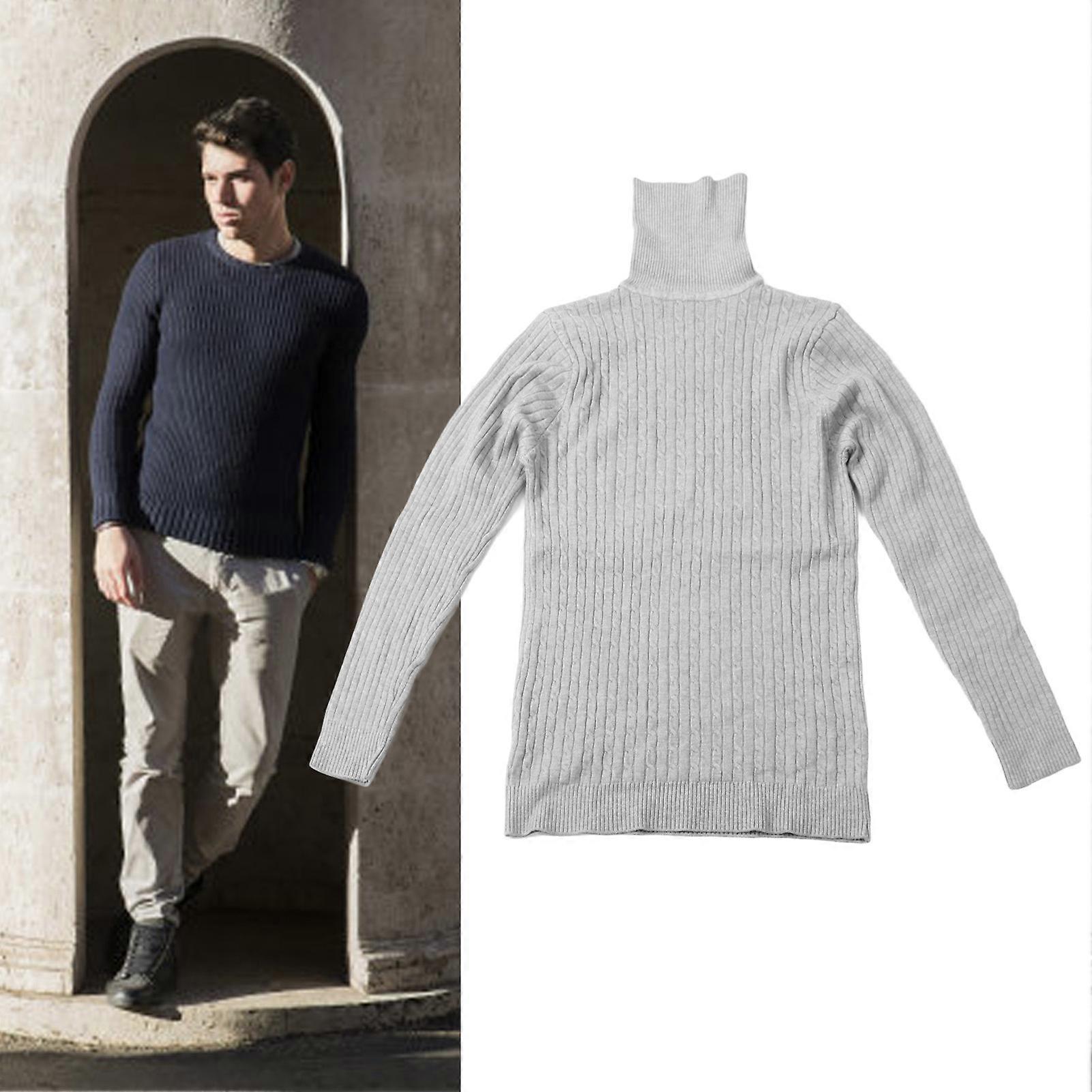 Herren Zopf Strickpullover Langarm Weich Slim Fitted Herren Zopf Strickpullover Pullover Grau M