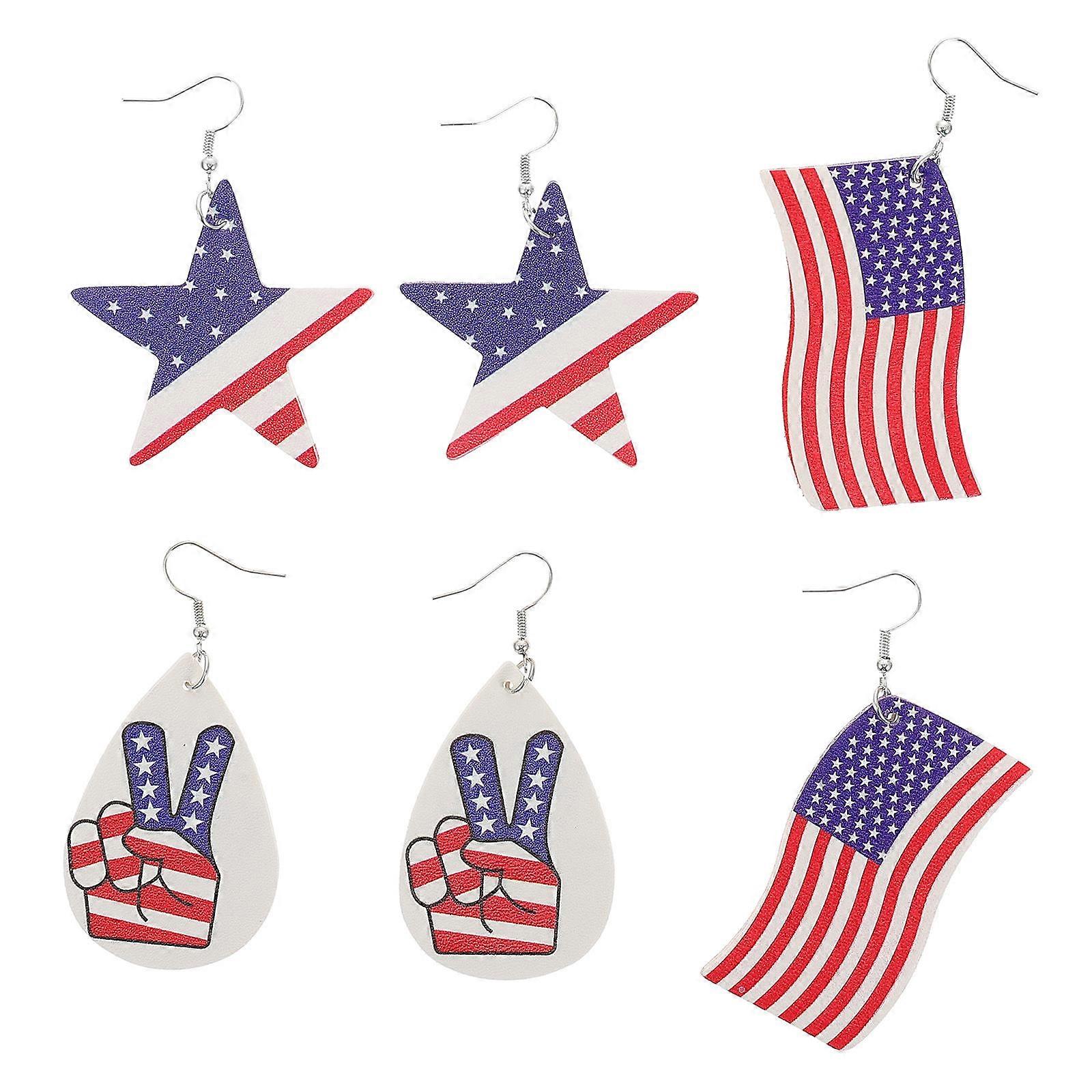 Independence Day Ear Danglers Earrings Assorted Color 6x3cm Antioxidant Face Shape Modification 3 Pairs
