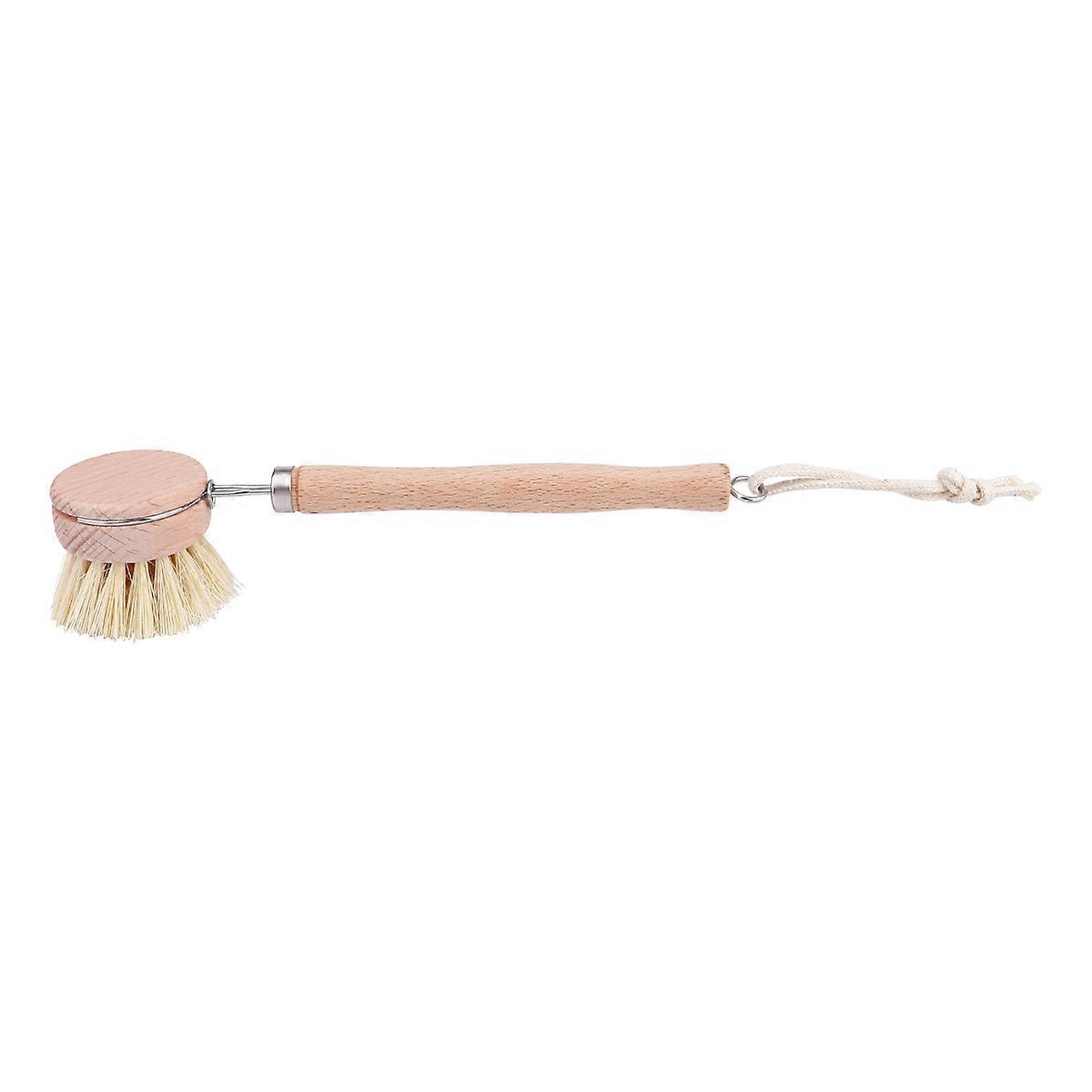 Kitchen Scrubber Brush Wood Long Handle For Cookware And Tableware 1Set