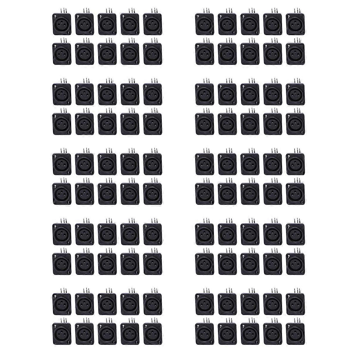 100pcs Black XLR 3pin Female Jack Panel Mount Chassis PCB Socket Connector