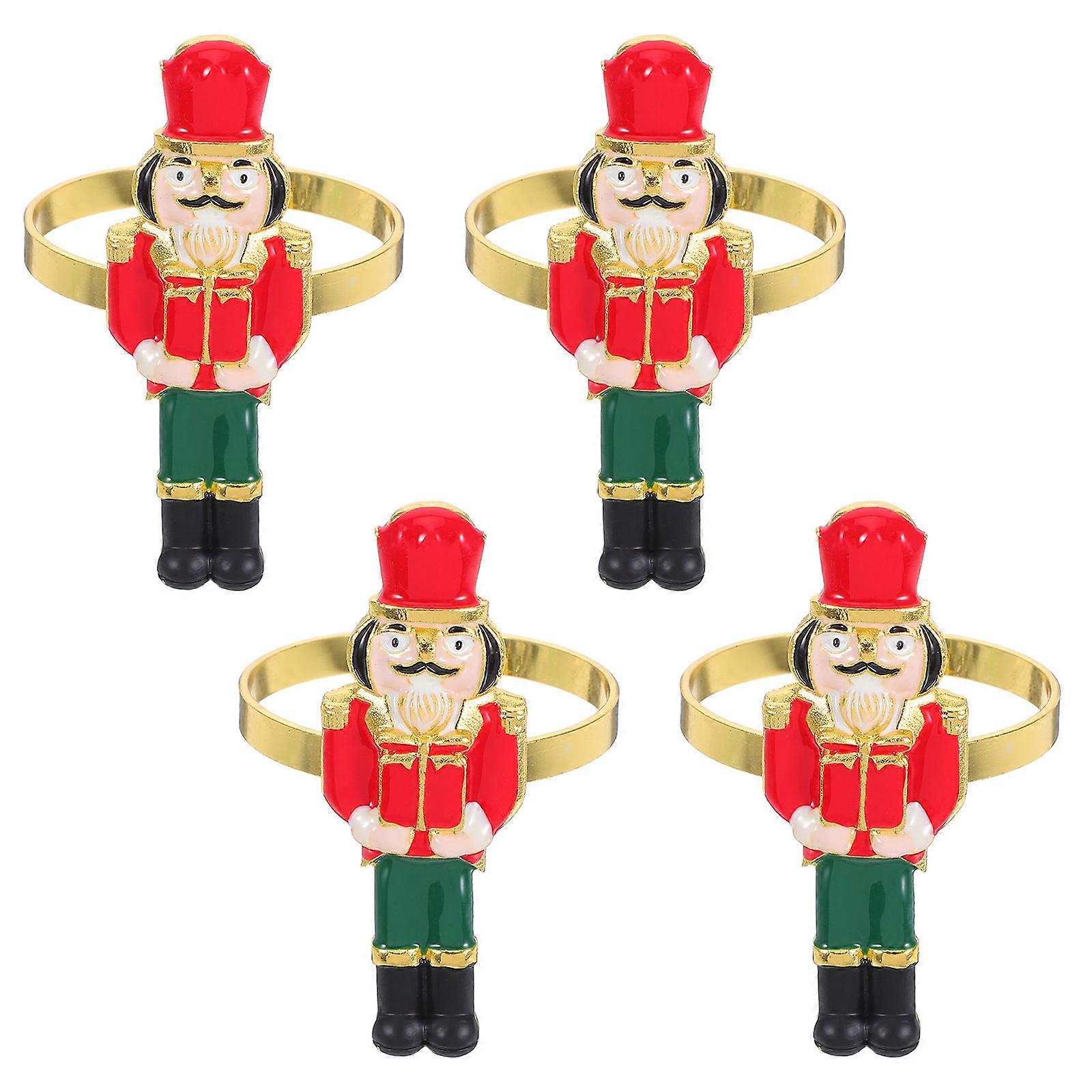 Nutcracker Napkin Rings Christmas Table Decoration Nutcracker Soldier Shaped Assorted Color 6.00X2.10X2.10cm 4Pcs