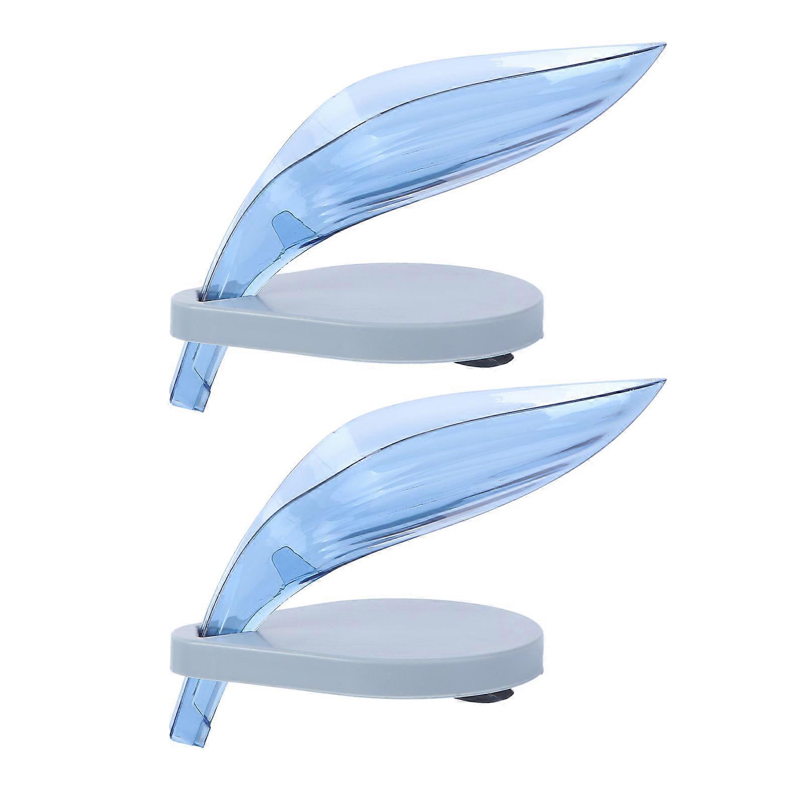 Draining Rack Creative Soap Holder Leaves Shaped Blue 20.00X10.00X8.50CM Suction Cup Design Storage 2Pack