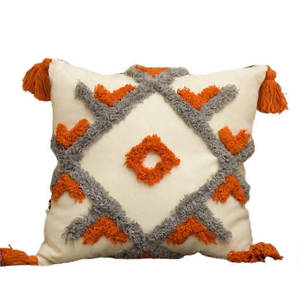 Nordic Style Orange Gray Tufted Throw Pillow for Case with Tassel Boho Woven Geometric Striped Square Cushion Cover Deco 4