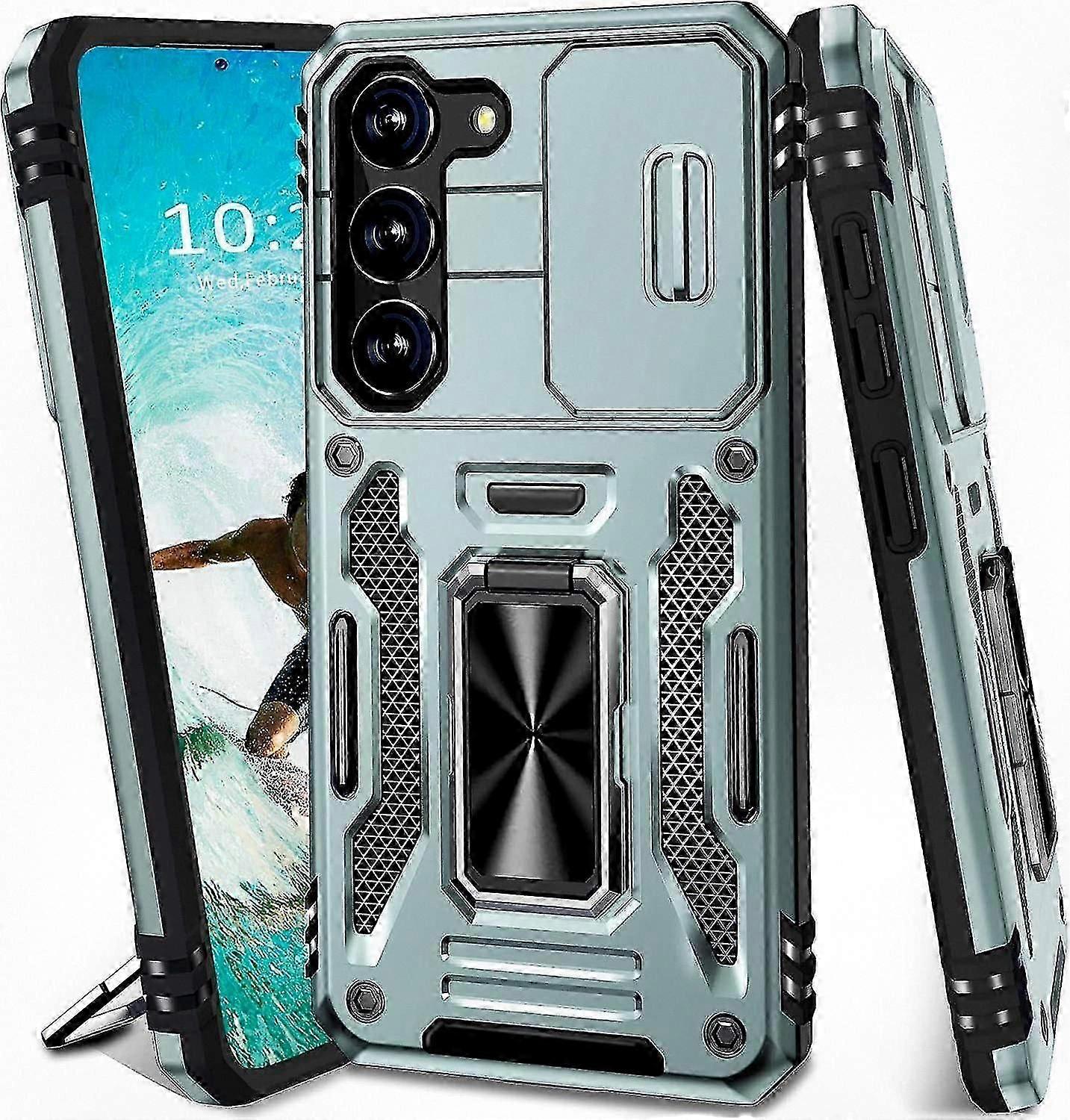 Case for Galaxy S23 with Slide Camera Cover, 360 Rotatable Magnetic Kickstand Ring, Shockproof Military Grade Protective Case Suitable for Certain Bra