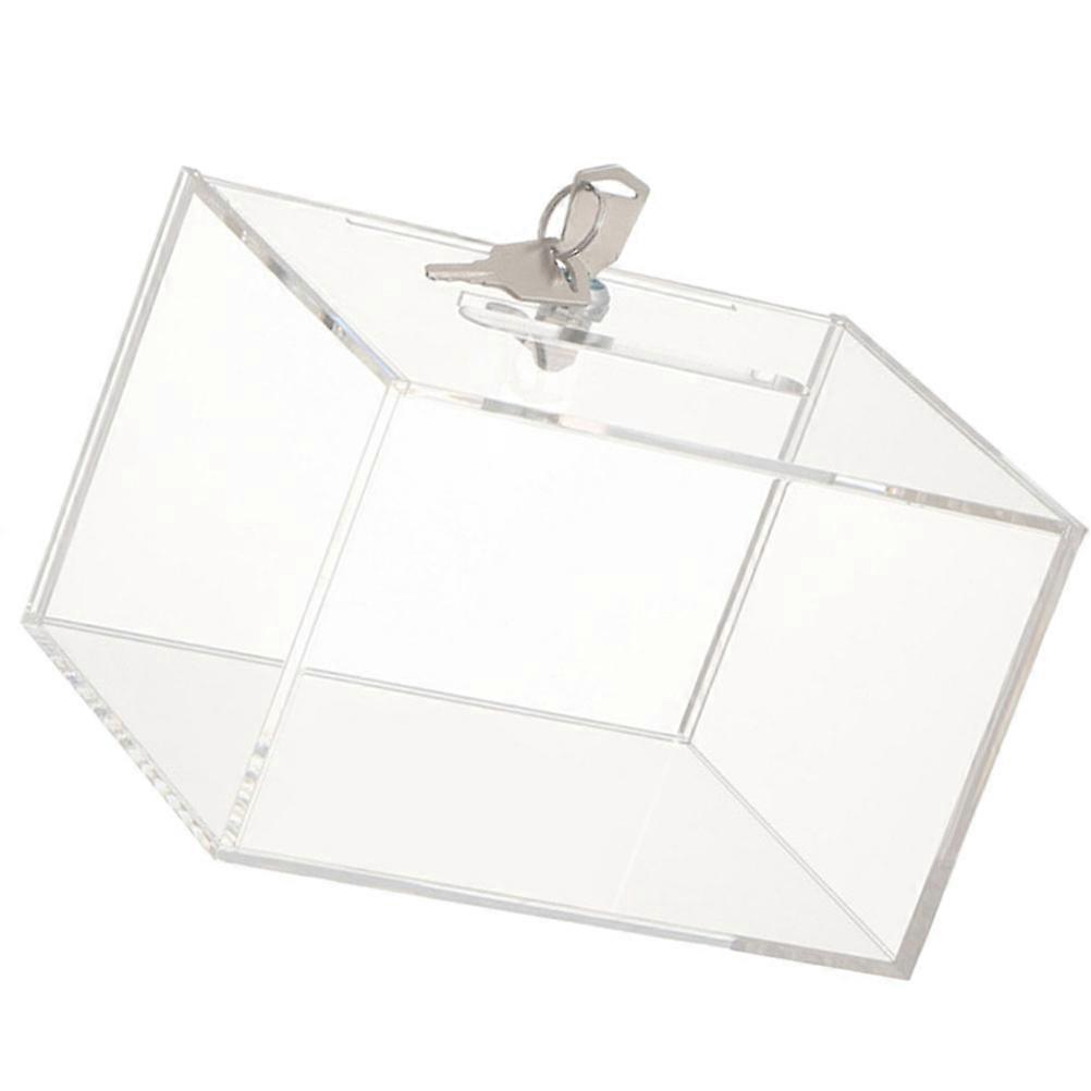 Donation Ballot Box Transparent For Voting Money Storage Lockable 16X11.5X10CM 1Pcs