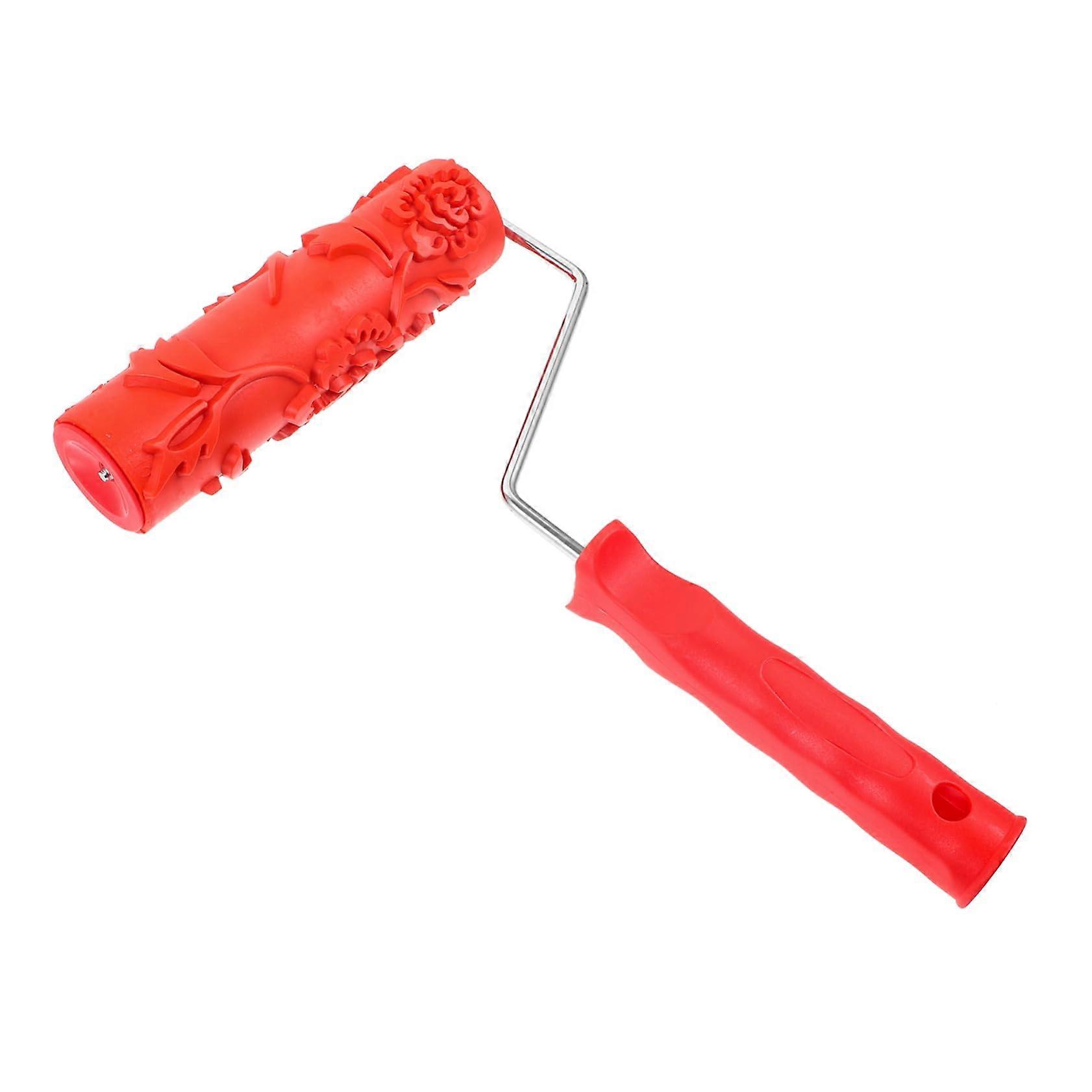 Textured paint roller with rose print for wall decoration, ergonomic handle for various coatings and decorations.