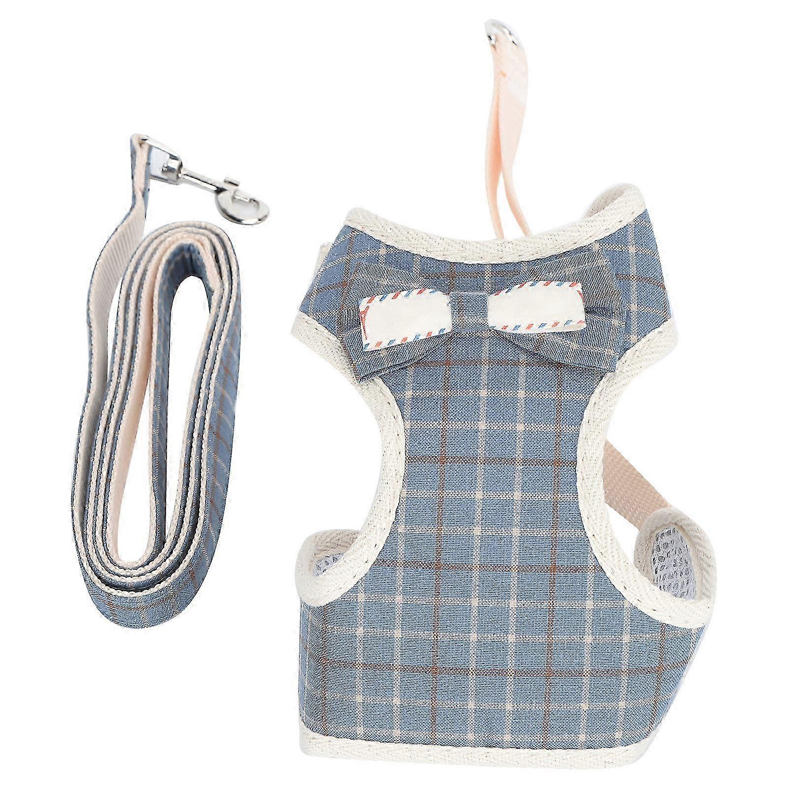 Breathable Cat Vest Harness with Adjustable Leash Pet Escape Proof Walking Vest Strap (Blue Grid M - Fits up to 58kg)
