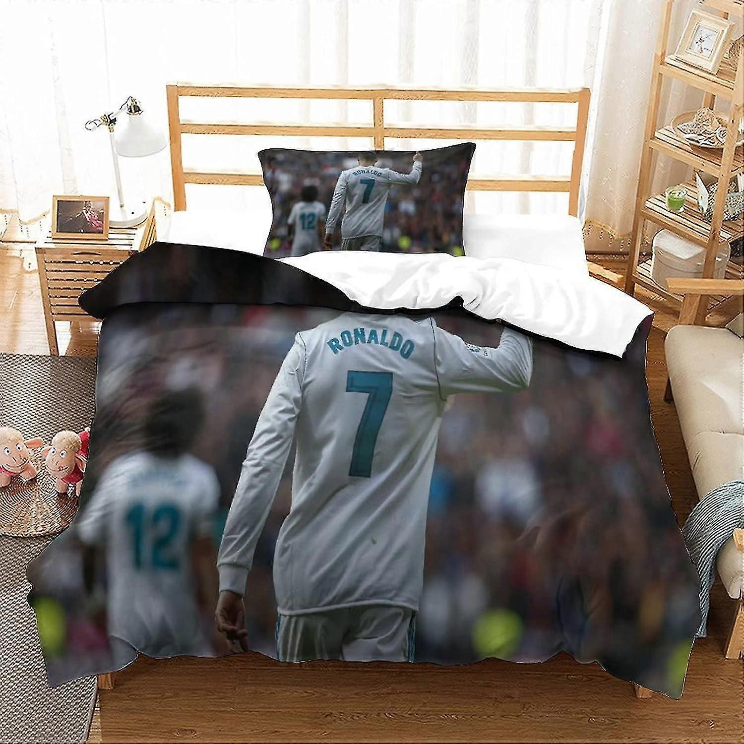 Conjunto de edredom de capa de edredom de futebol impresso em 3D com zíper e fronhas, 3 peças