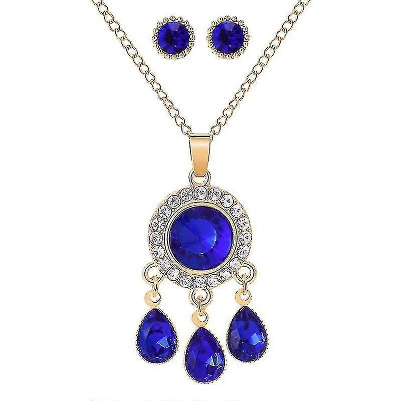 Elegant Waterdrop Colorful Rhinestone Pendant Necklace and Stud Earrings Set for Women