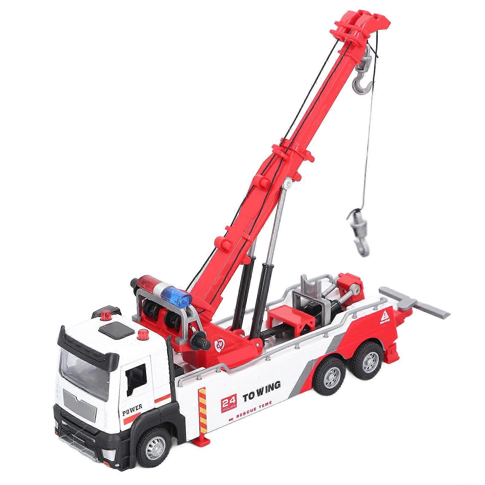 Crane Truck Toy for Kids with Sound and Light, 360Degree Rotating Arm  2 Hooks, Alloy Construction Crane Model Toy for Playtime.