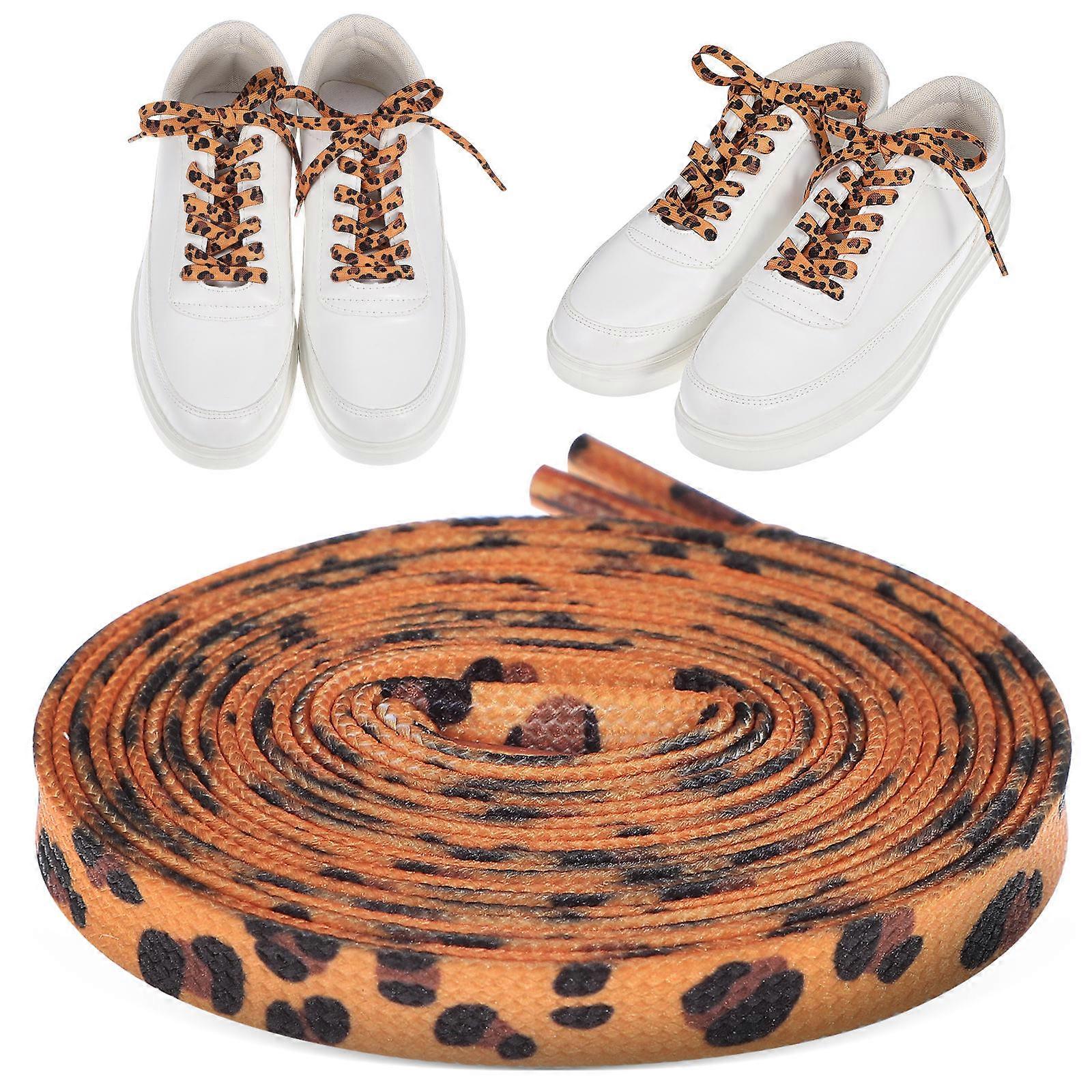 1 Pair Leopard Print Shoelaces for Sneakers Thin Flat Design Universal Fit Polyester Cotton Fiber