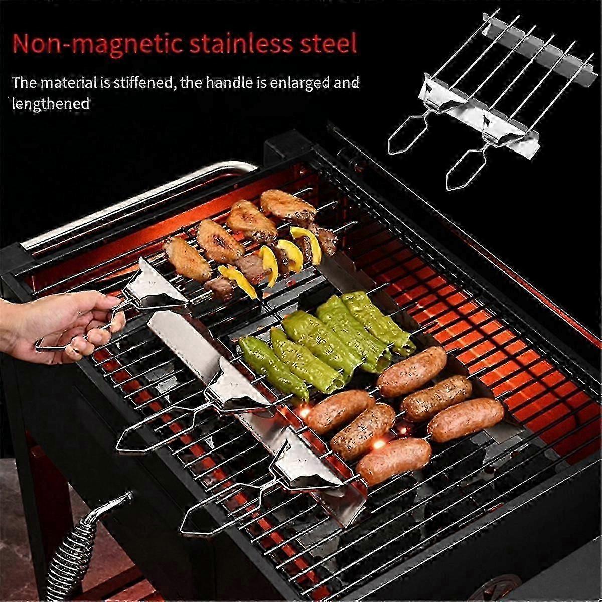 3 Way Grill Skewers Shrimp Skewers Set for Grilling Reusable Semi-Automatic BBQ Fork Kebab Stick OuNEW