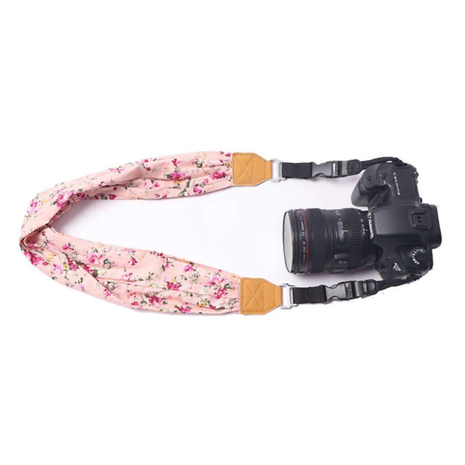 Camera Strap Universal Scarf Vintage DSLR Shoulder Strap for Digital Micro Single Cameras - Quick Release Pink Flower Design