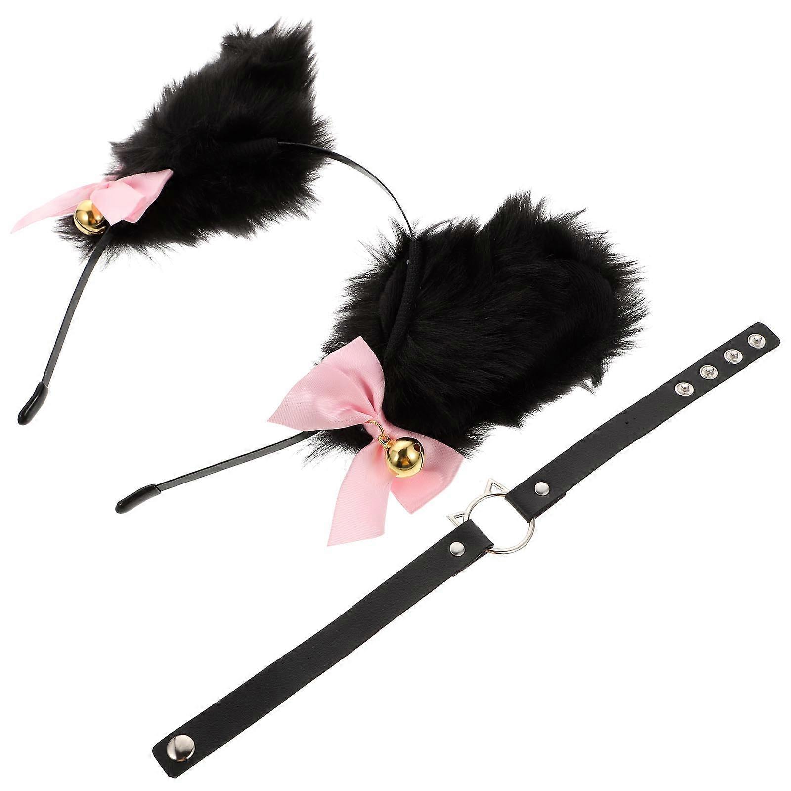 Black Cloth Headband and Collar Set for Decor Durable and Safe with Cat Ear Design Fits Firmly