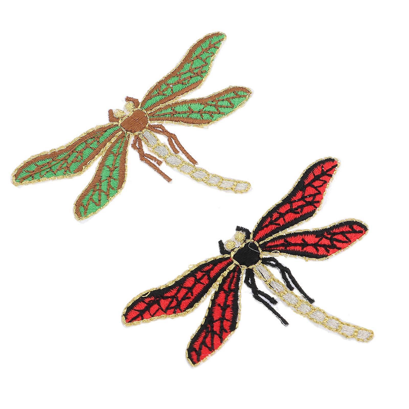 Garment Embroidered Patches Dragonfly Applique For Handmade Crafts Assorted Color 2Pcs