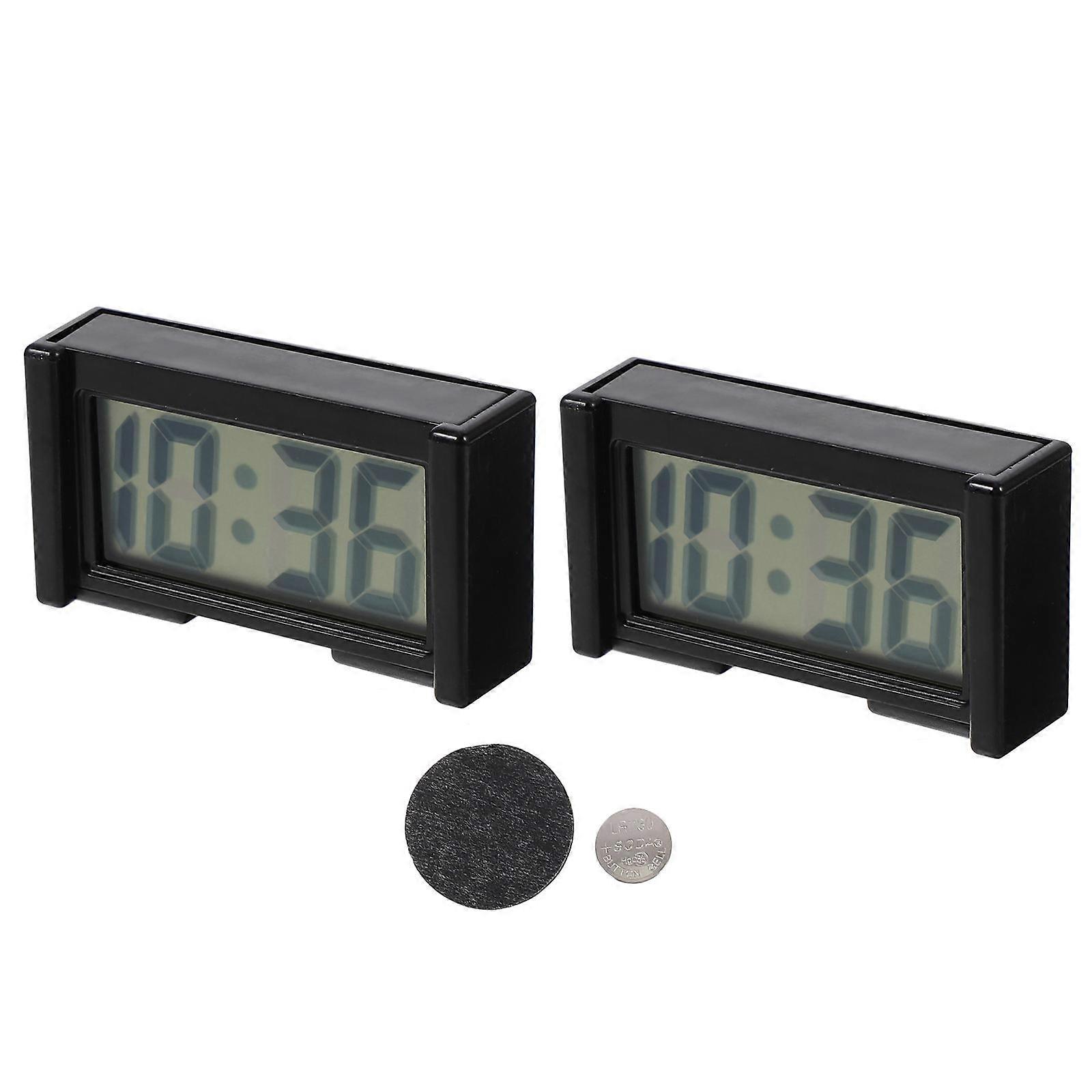 Car Clock for Dashboard Digital Mini Vehicle Clock Simple Design Black 6.5X3.6cm Time Checking 2 Sets