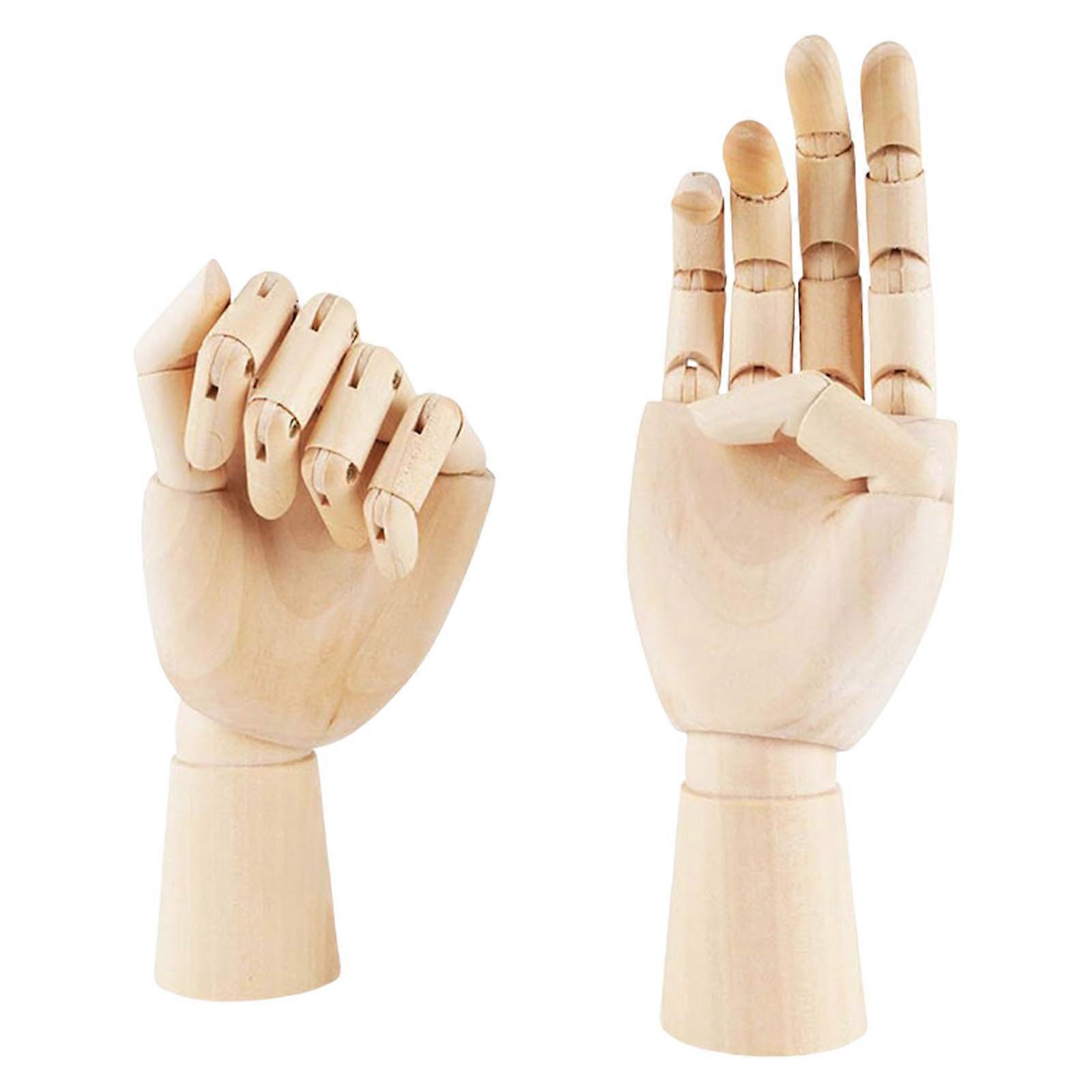 Set of 2 Realistic Wooden Hand Sculptures With Flexible Joints For Sketching Practice Human Anatomy Display Art Decors Multicolor