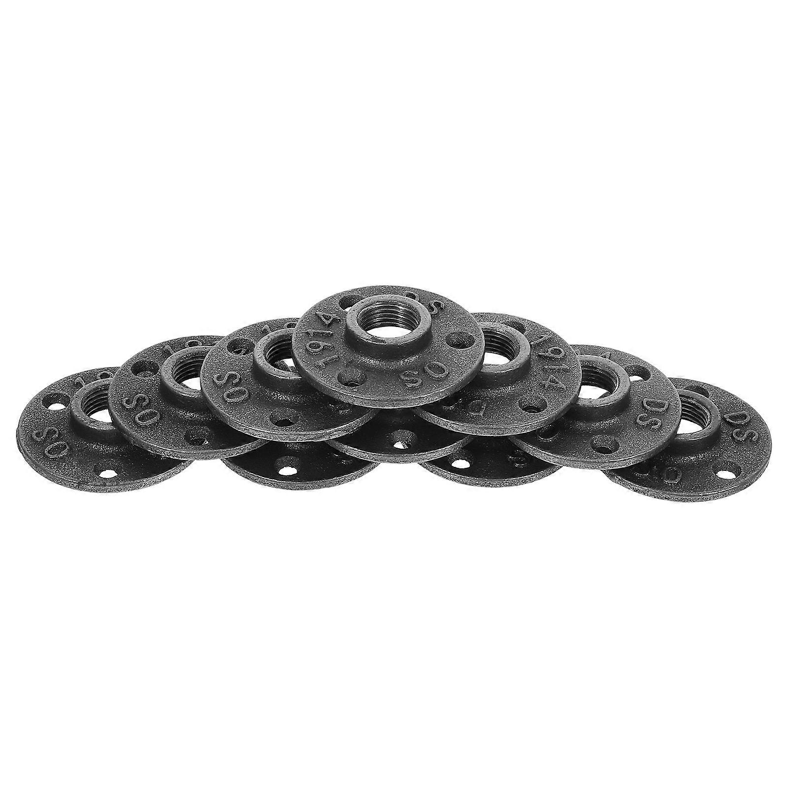10Pcs 4 Inch Malleable Threaded Floor Flange Iron Fittings Wall Mounted Flange (Black)