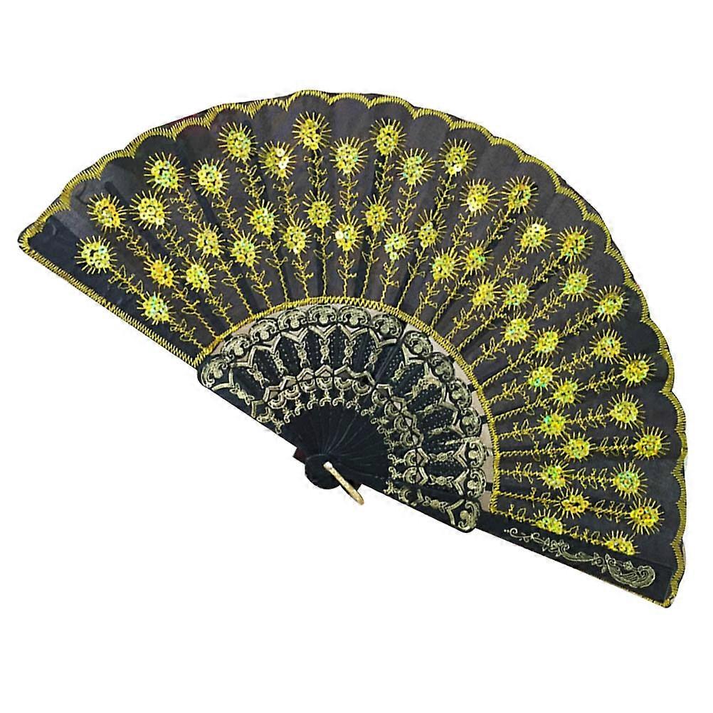 Elegant Hand Held Fans Sequins Yellow For Stage Show Festivals 43.00X23.00X0.10CM Cooling 1Pack